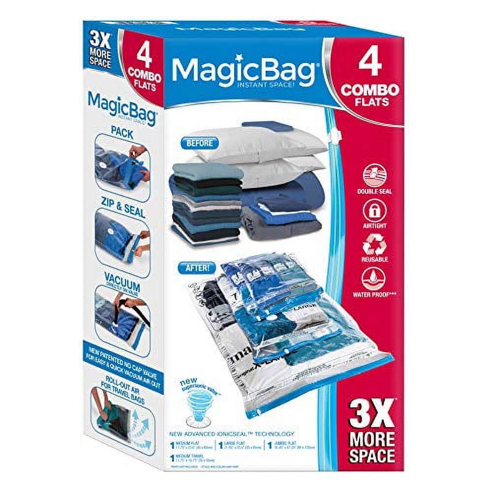 Magicbag Original Flat Double Zipper Instant Space Saver Storage 4 Pack Combo