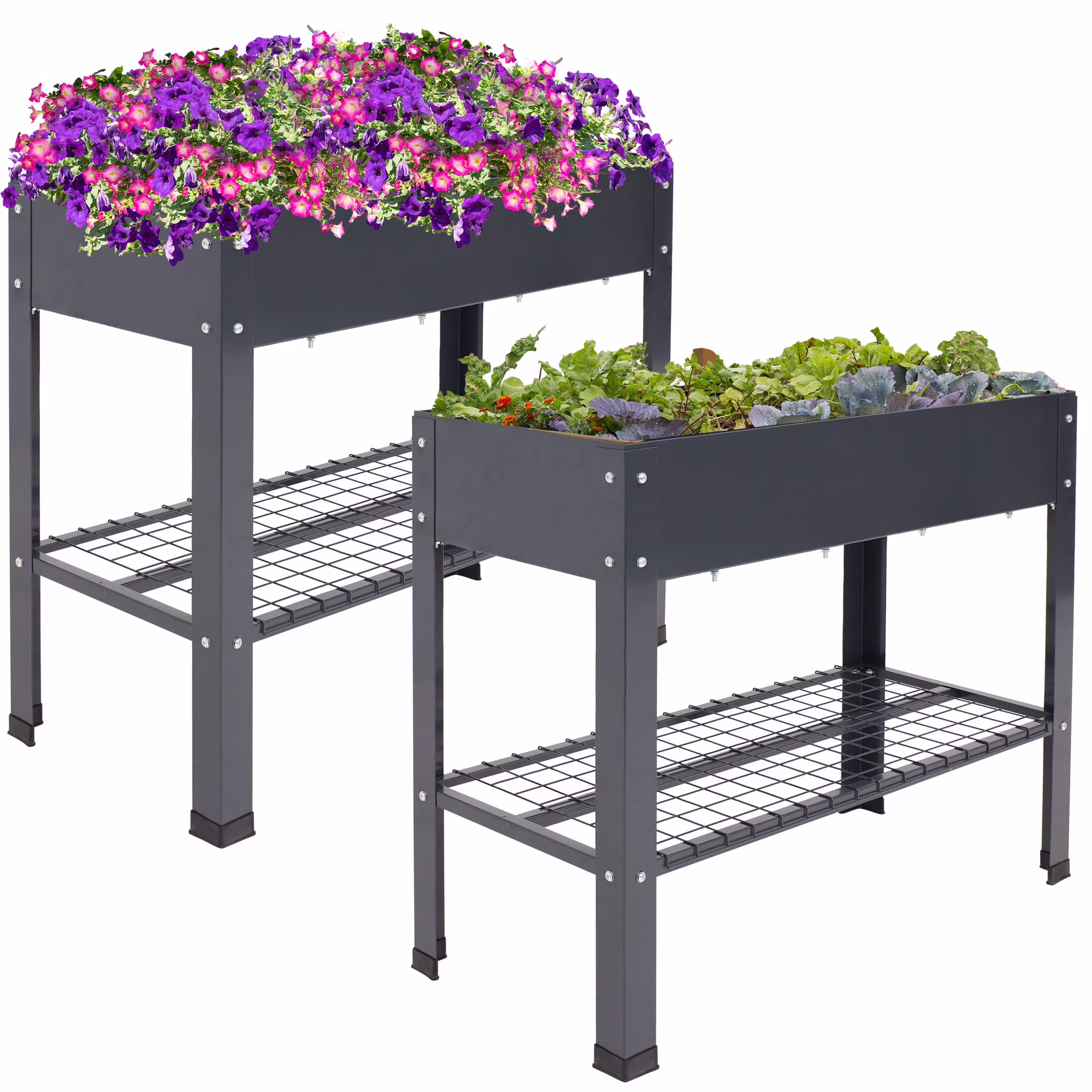 Sunnydaze 35.75 x 16 x 31.75 Black Galvanized Steel Raised Garden Bed, Set of 2
