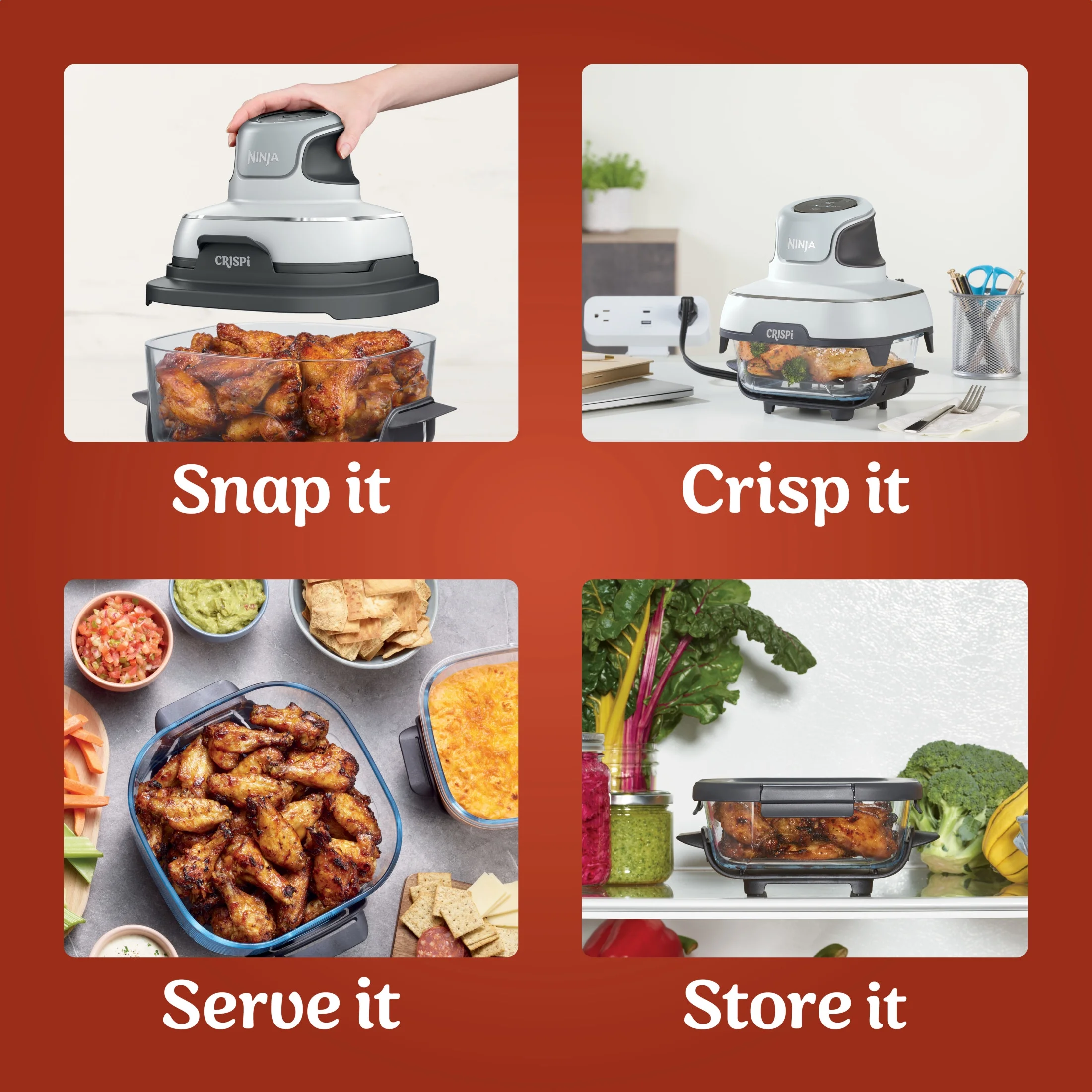 Crispi 3-in-1 Portable Glass Air Fryer Cooking System, 1500W, 4-Qt 5-Cup TempWare Glass Containers with Storage Lids, Microwave, Freezer Dishwasher Safe, White, FN100WH(White) - Image 9