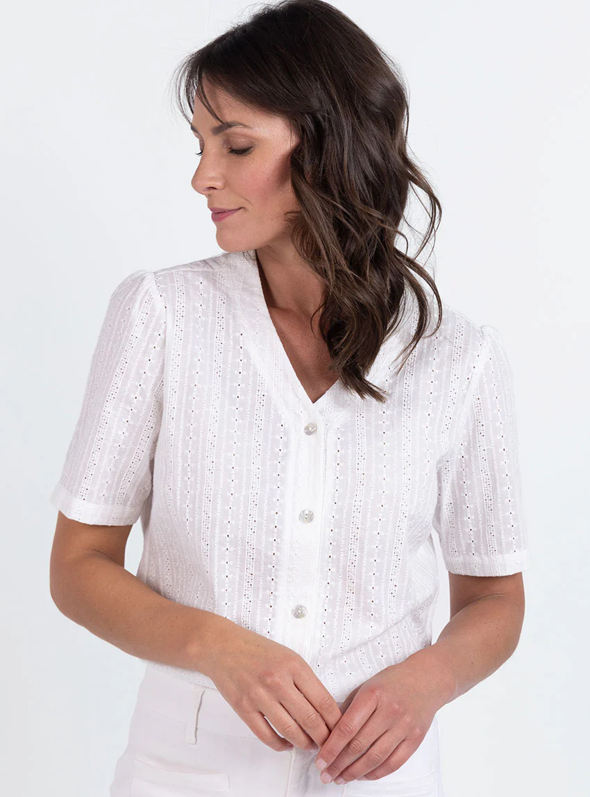 Chemisier femme brodé en coton blanc naturel