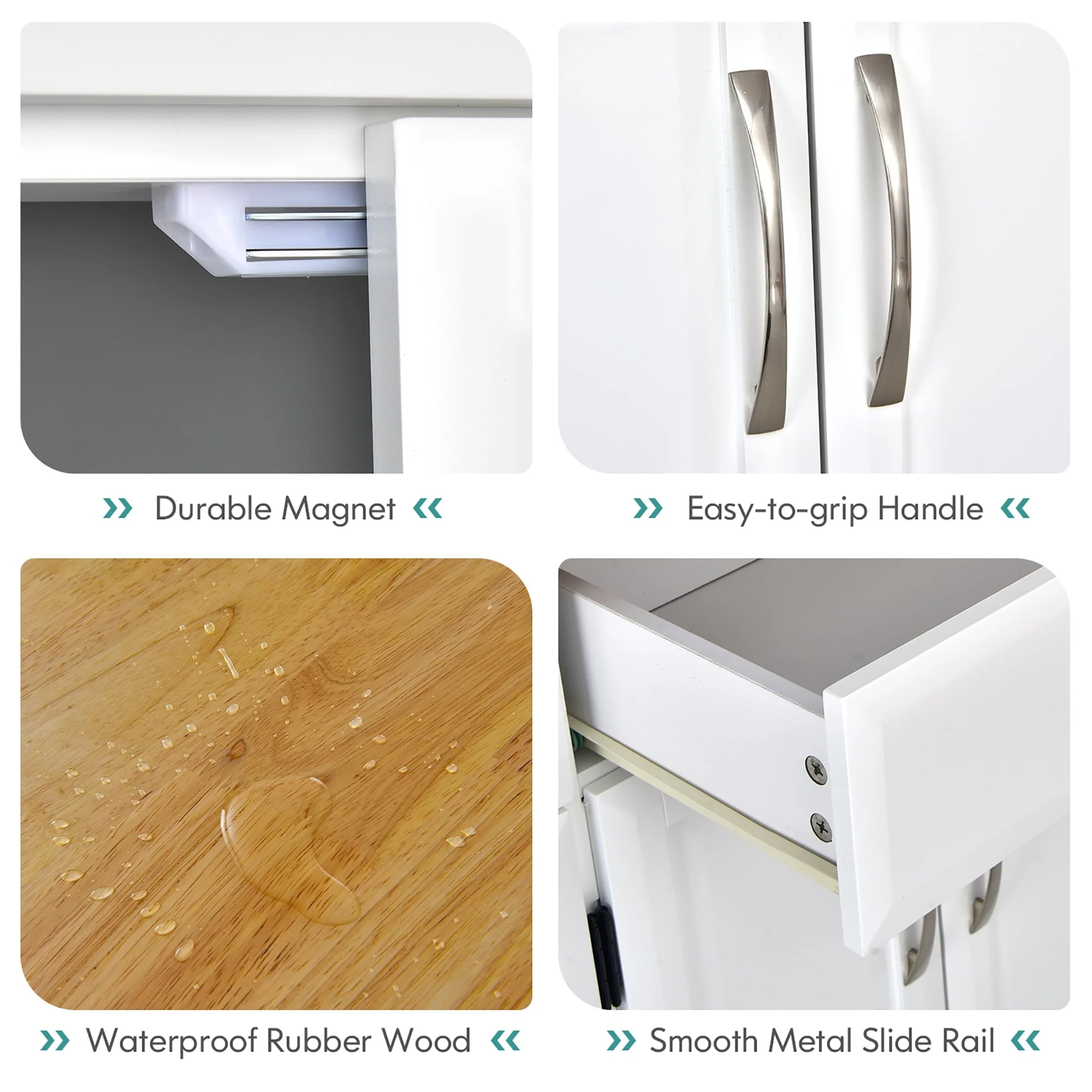 Costway 4-Door Rolling Kitchen Island Cart Buffet Cabinet w/ Towel Racks Drawers White