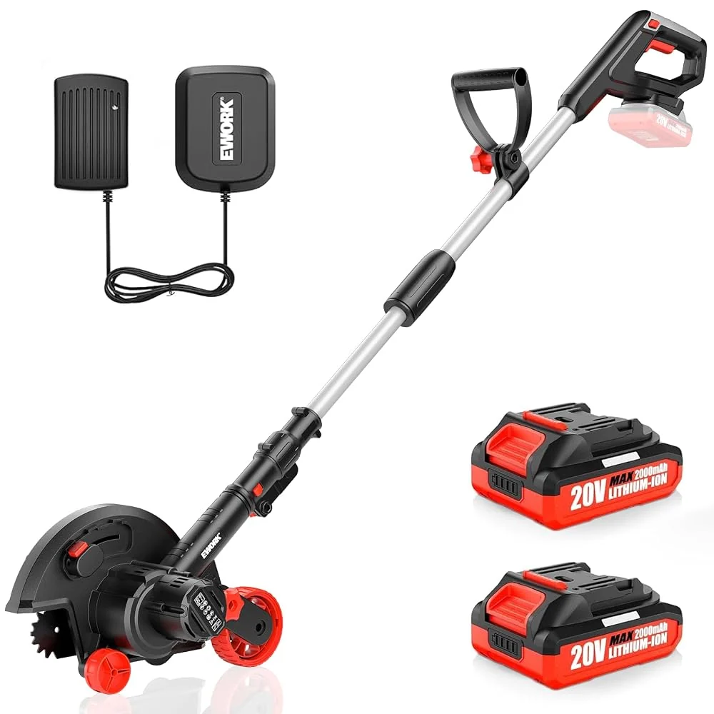 EWORK 20V Cordless Lawn Edger with 2 Batteries & Charger for Lawns Care