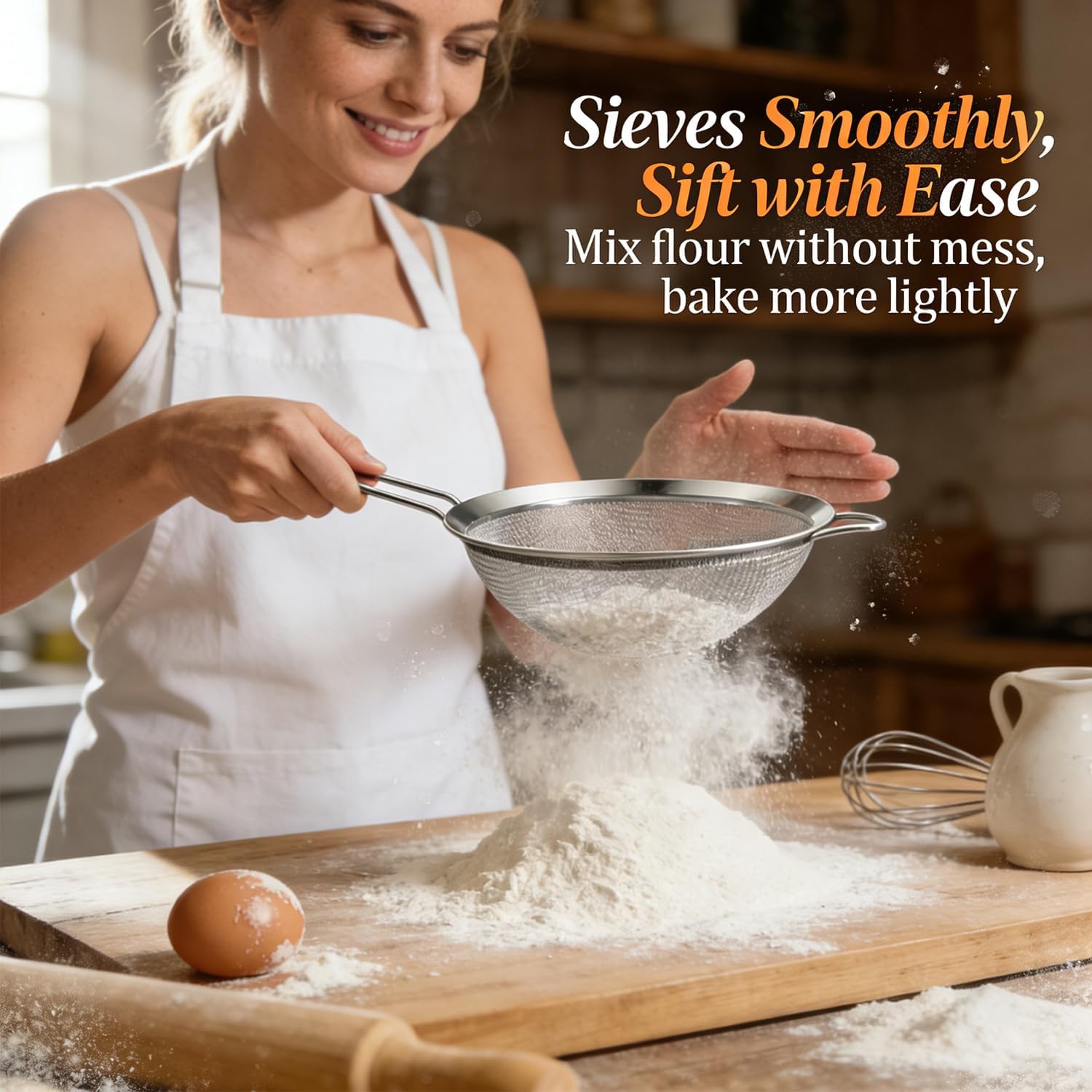 Anaeat Fine Mesh Strainers - Premium Stainless Steel Colander Sieve Sifters, with Durable Mesh and Sturdy Handle, Excellent for Sifting Dry Ingredients, Flour, Pastas, Rice, Tea (3.15