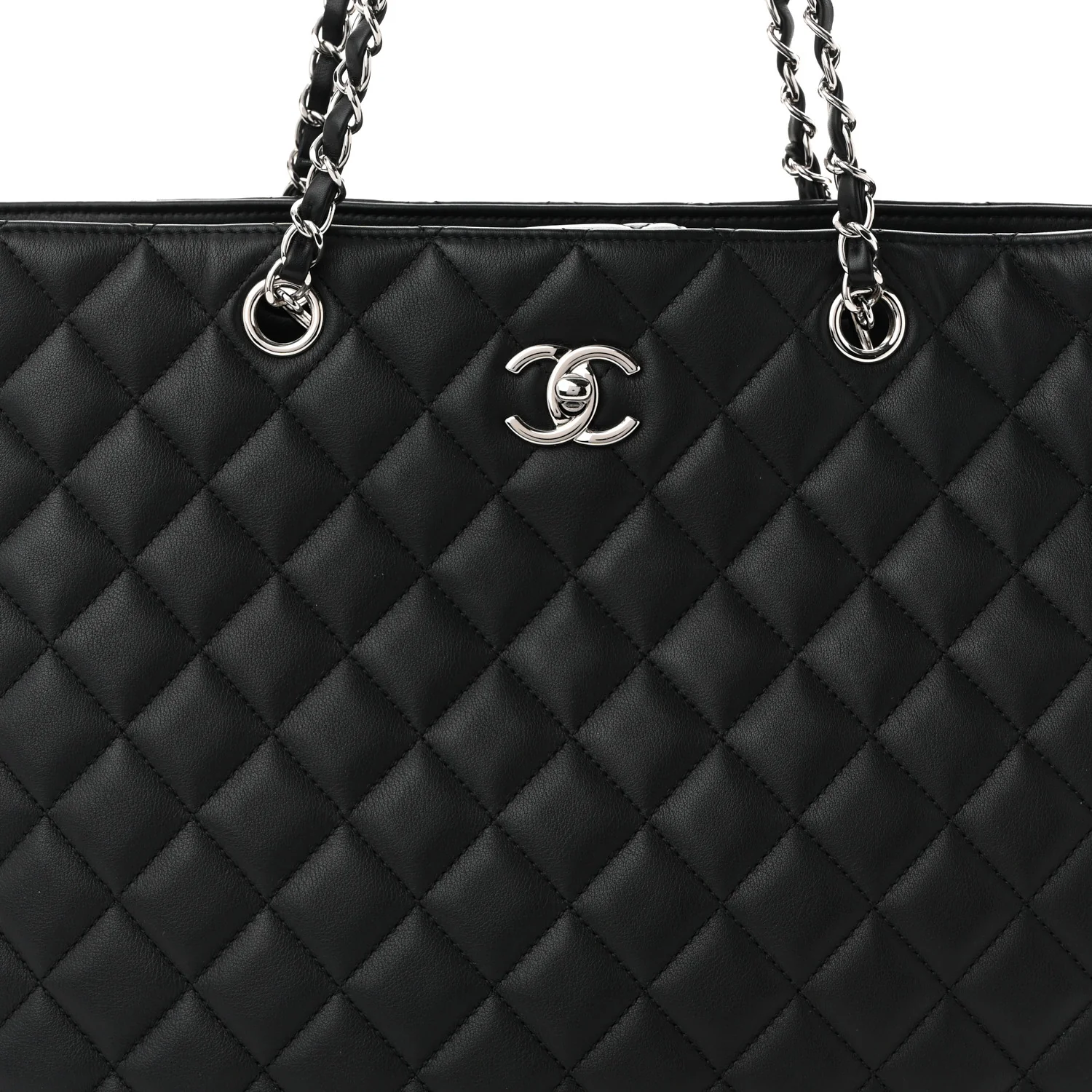 Calfskin Quilted Large Classic Shopping Tote Black