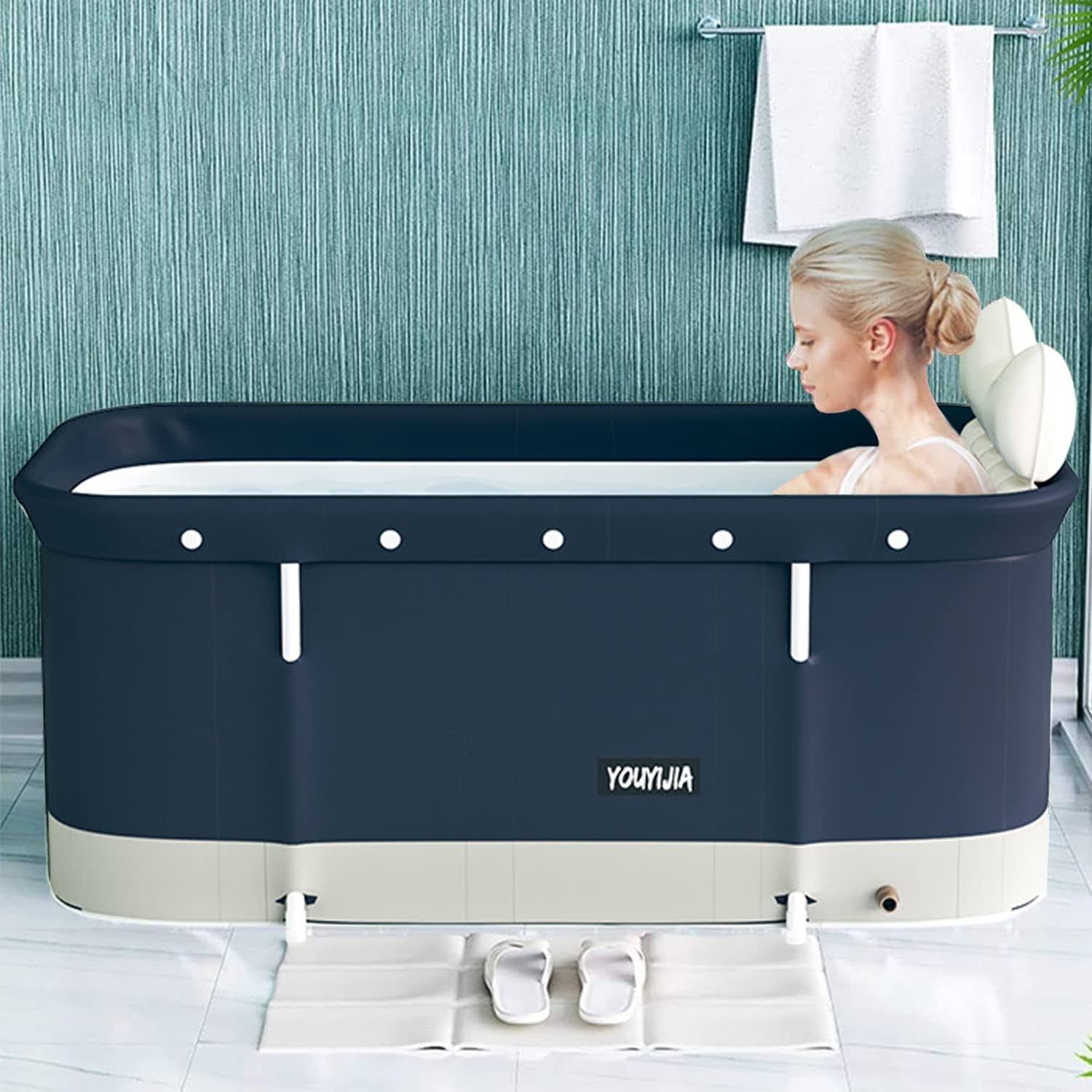Portable Bathtub Kit, Foldable Soaking Bathing Tub for Adults, Shower Stall, Separate Family Bathroom Spa Tub, Ideal for Hot Bath Ice Bath