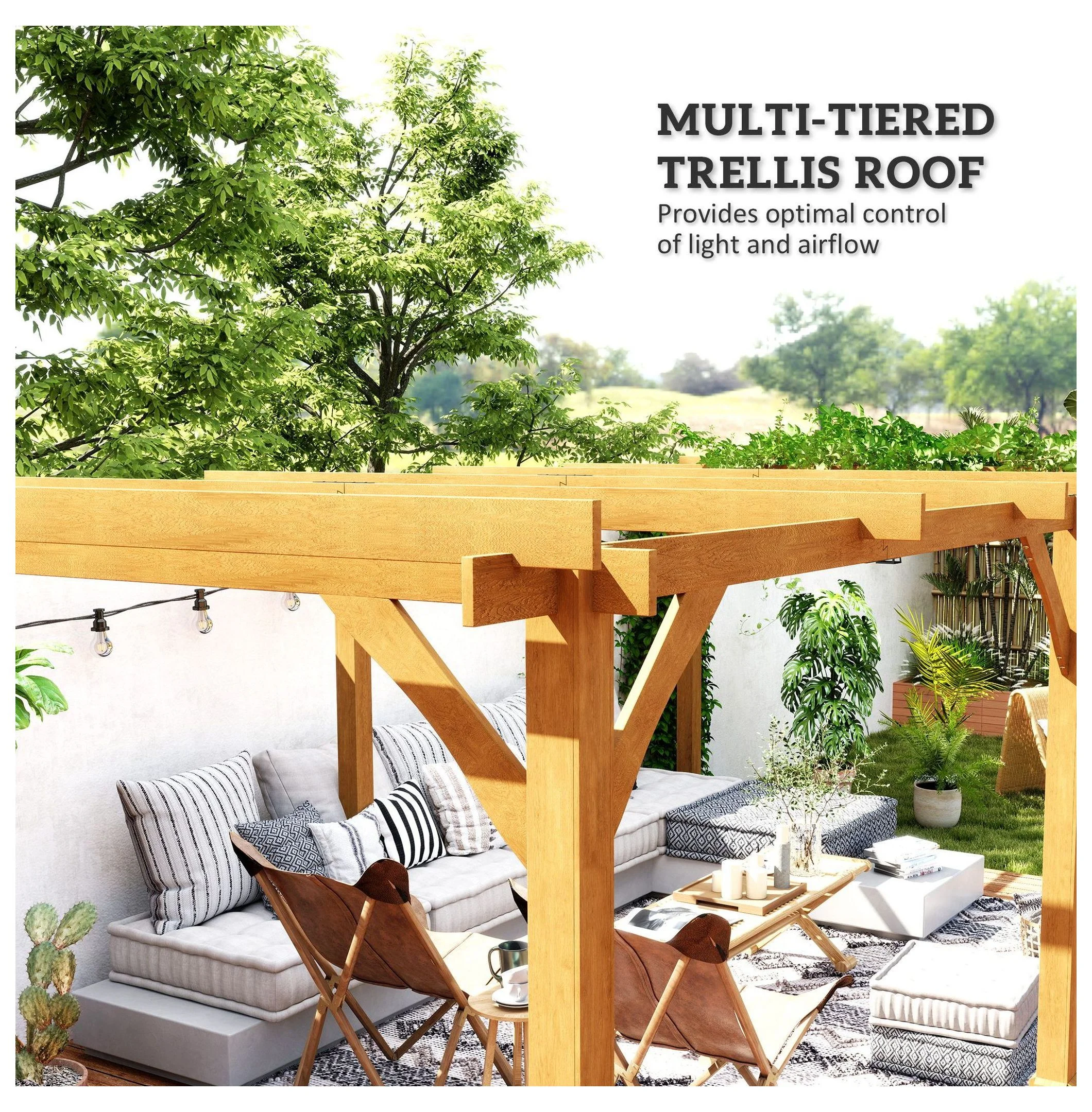 20x10ft Wood Pergola, Outdoor Gazebo Grape Trellis Dark Brown Image 5