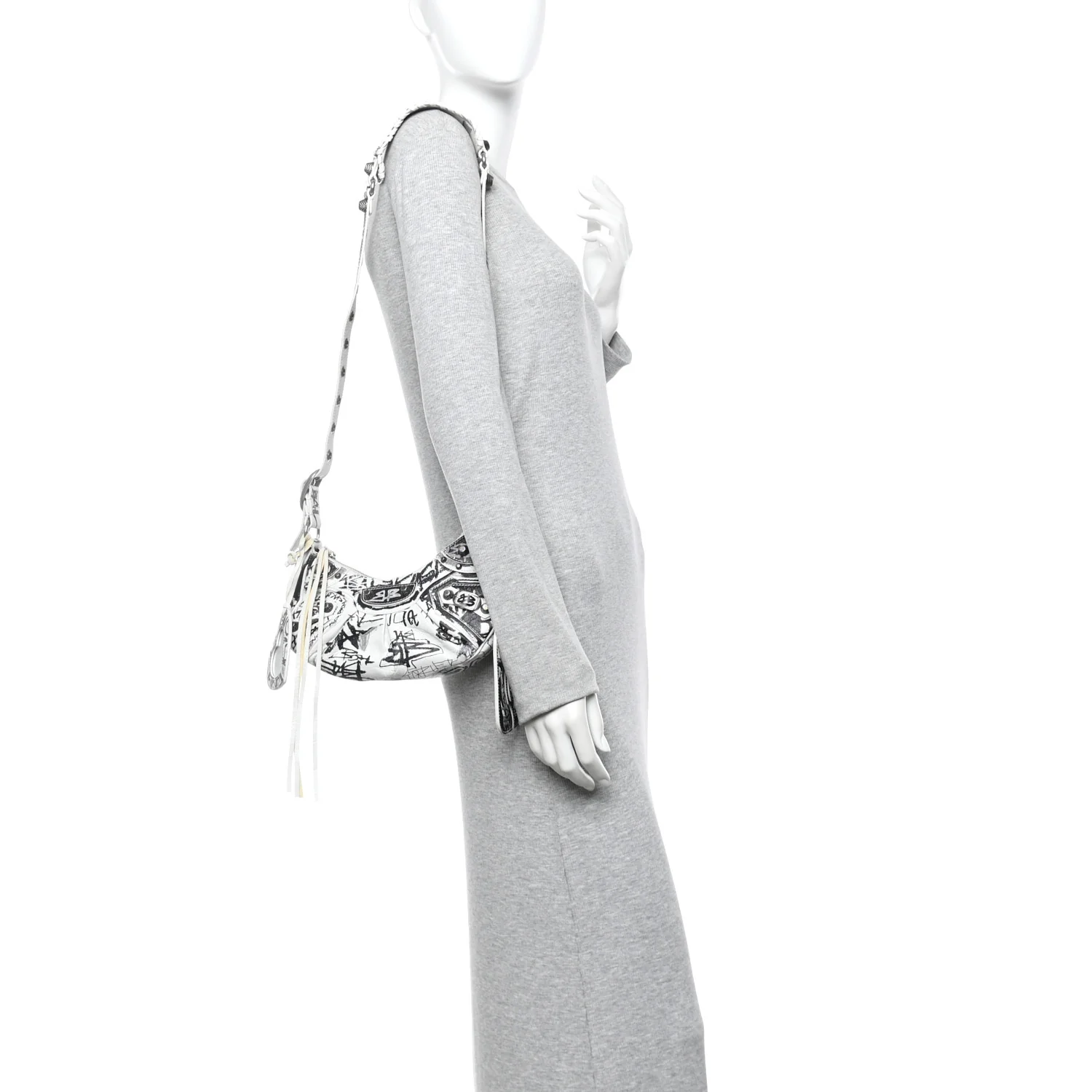 Agneau Arena Graffiti Le Cagole Shoulder Bag XS White Black