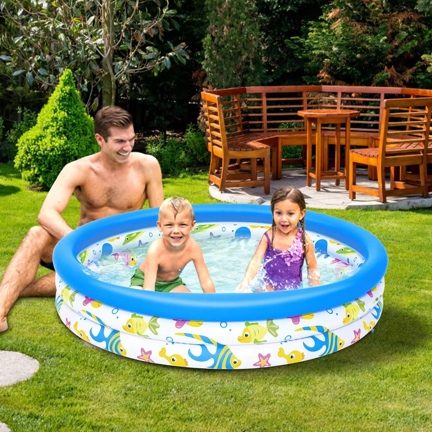 iMounTEK 48x10 Inflatable Baby Swimming Pool Whale Inflatable Kiddie Pools Foldable 3 Rings Blow Up Paddling Pool for Kids Toddlers Children Summer Water Game Play Center for Indoor Outdoor Garden Ya