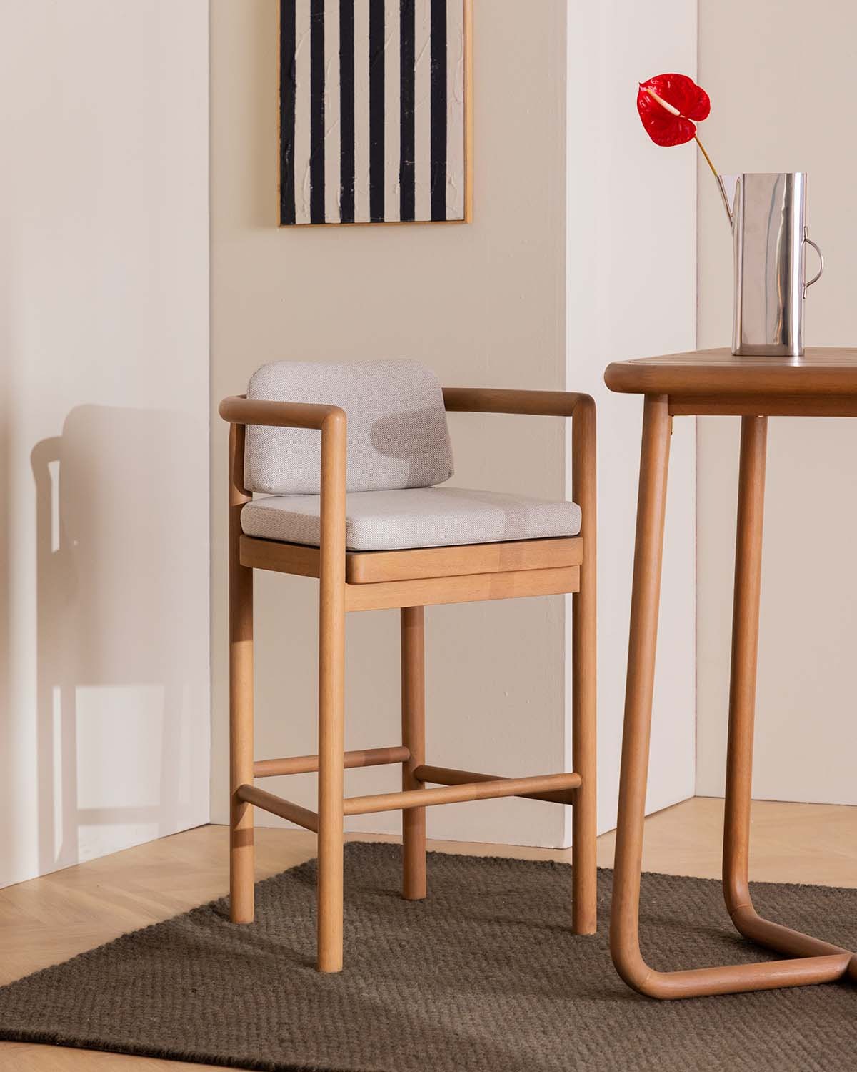 Elnes - Pack 4 Taburetes Altos de Madera de Eucalipto y Tela (77 cm) Elnes