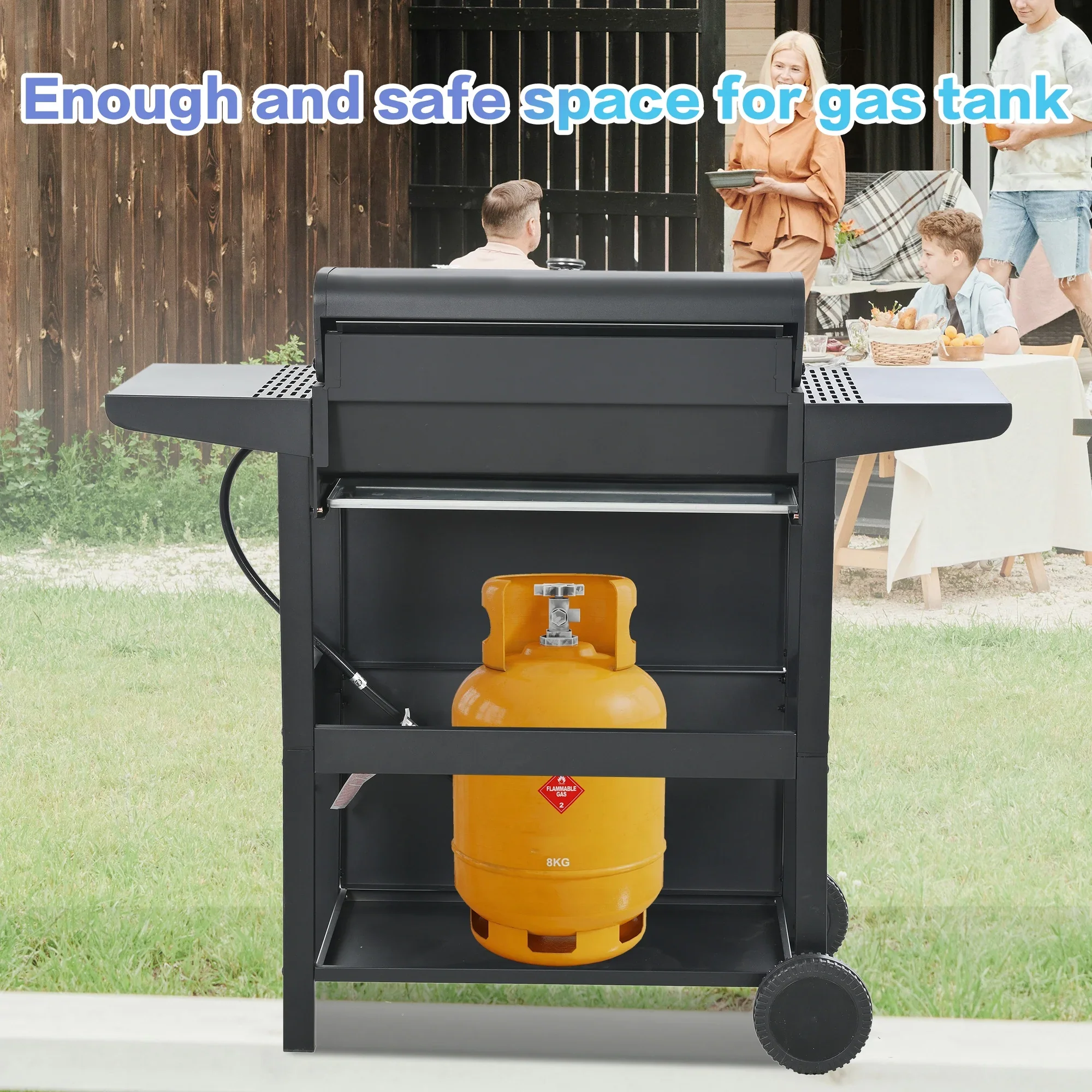 Segmart 3 Burner BBQ Propane Gas Grill, Stainless Steel 30,000 BTU Patio Garden Barbecue Grill with Folding Side Tables, Hanging Basket & Thermometer, Perfect for Camping, Outdoor Cooking