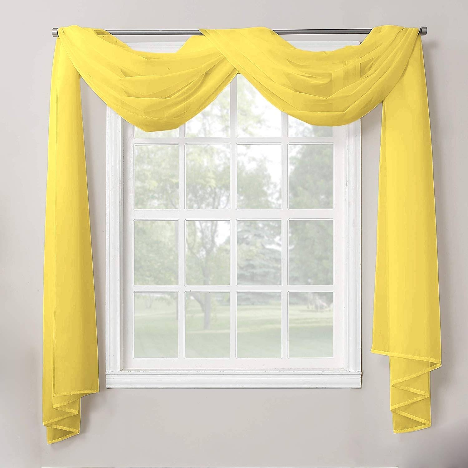 Decotex 1 Piece Sheer Voile Home Decor Fully Hemmed Scarf Valance Swag Topper (37 inch x 216 inch, Yellow)