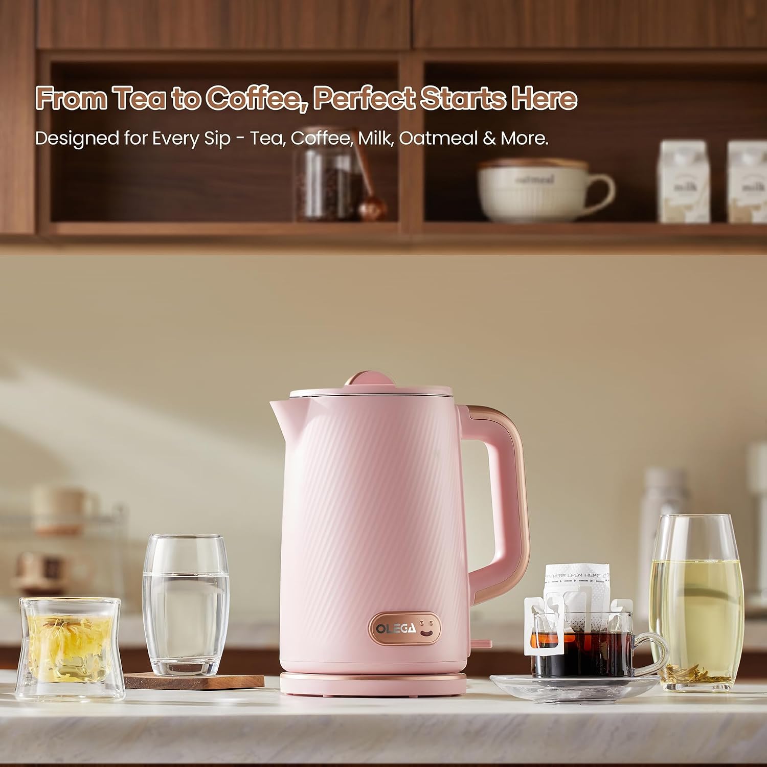 OLEGA Electric Tea Kettle: 1200W Fast Boil Electric Water Kettles 1.5L