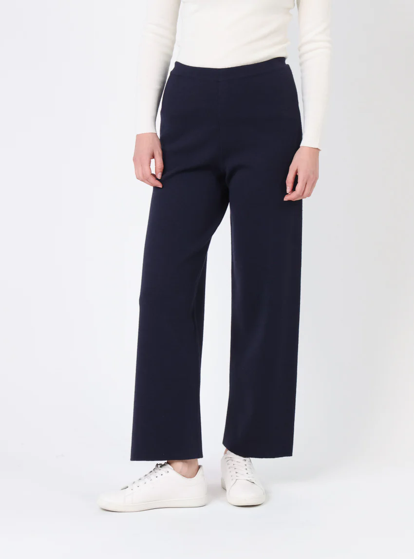 Pantalon femme en laine merinos bleu marine