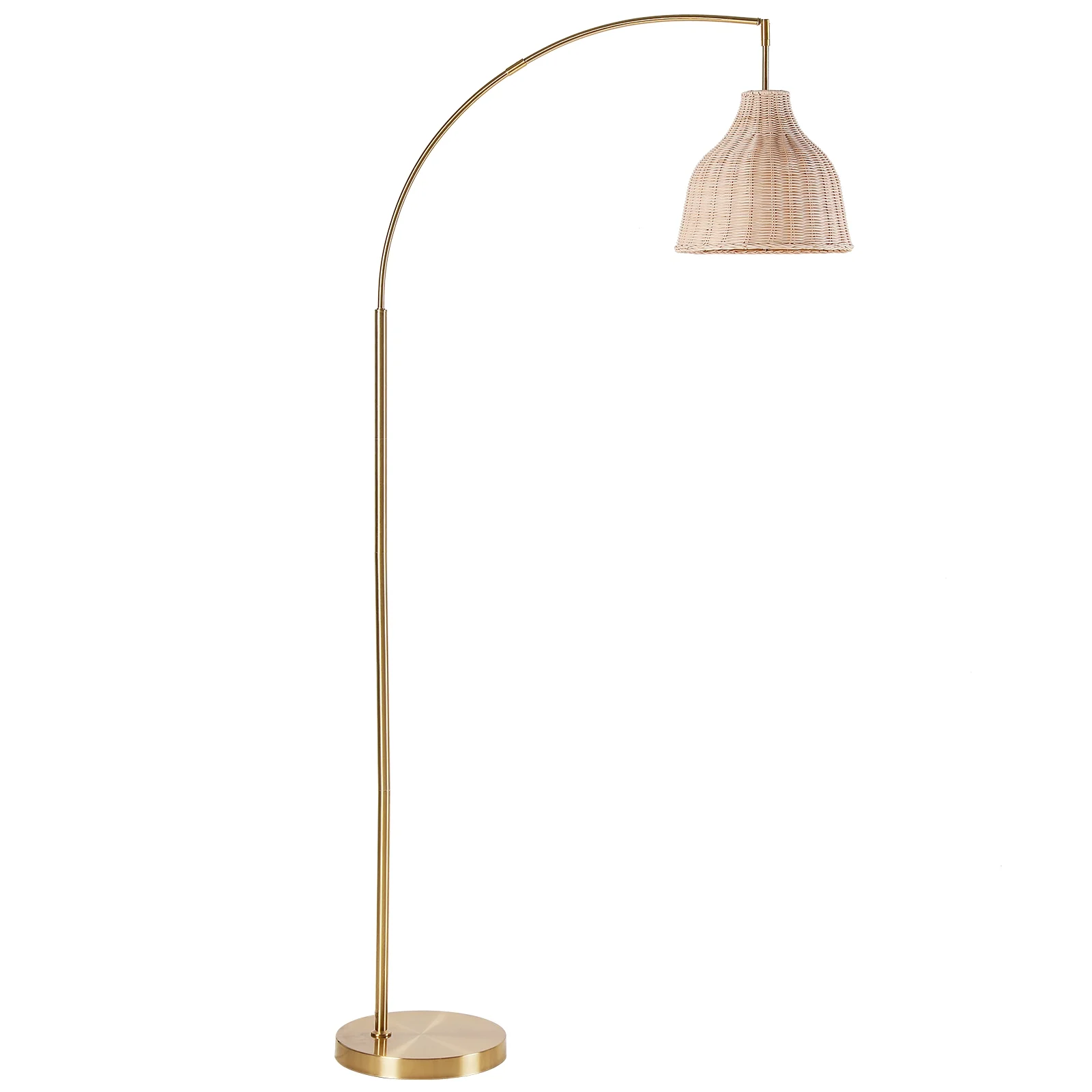 72 inch Arched Rattan Floor Lamp, Fabric Retro Boho Farmhouse Rustic Standing Lamp for Living Room, Bedroom, Office, 9W Foot Switch 3 Color Temperature, Gold(Gold) - Image 5