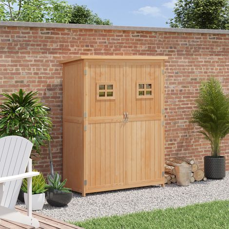 Outsunny – Armoire de jardin en sapin massif 127,5x50x164cm – Toit bitumé étanche – 2 étagères à 3 niveaux – Protection UV et humidité — vue 2