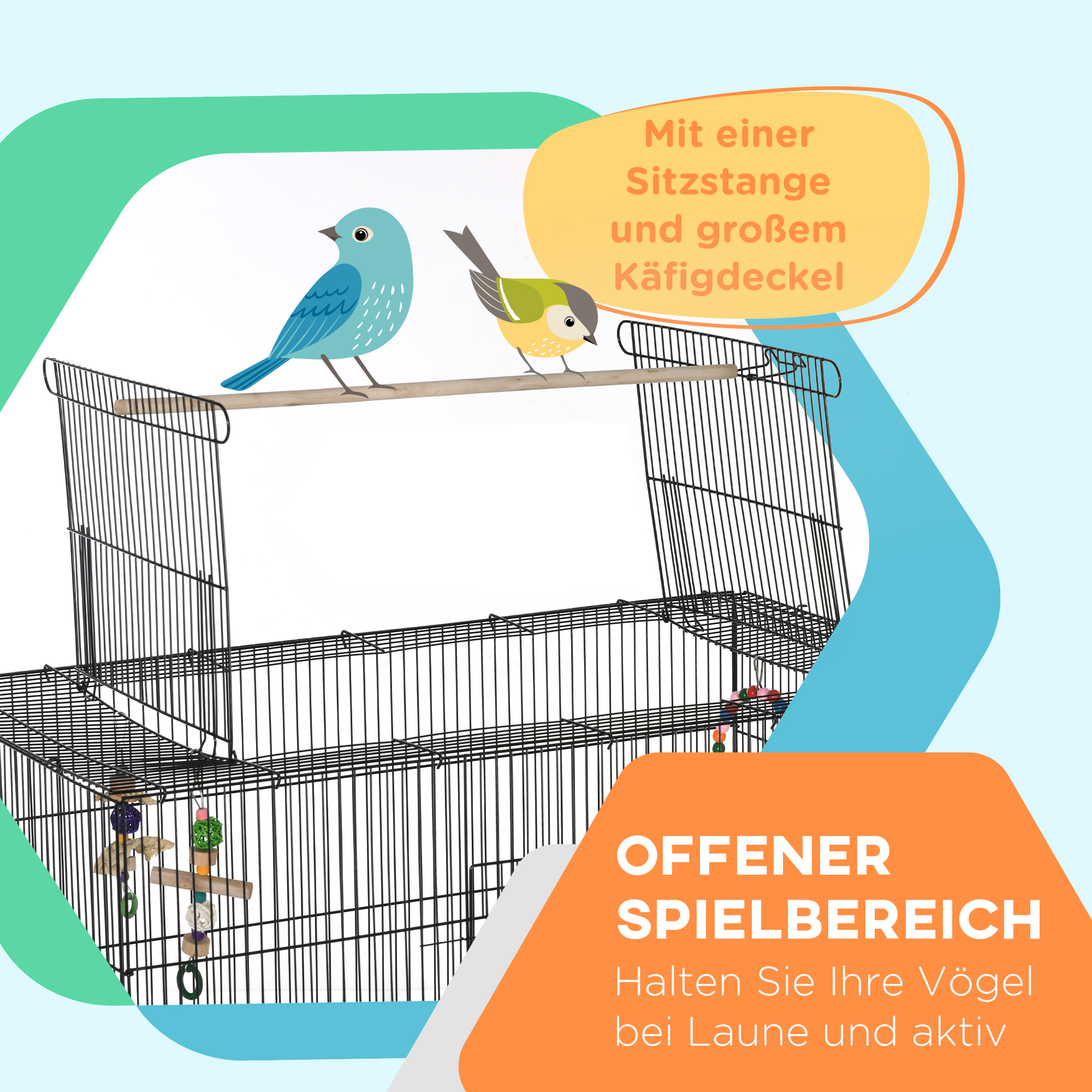 PawHut Vogelkooi inclusief Zitstokken, Vogelspeelgoed, Uitneembare Bodemlade, Zwart