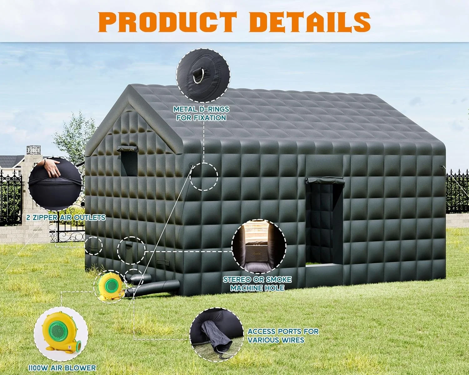 20x16x14 ft Large Black Inflatable Night Club Tent for Adults with 2 Side Doors, Inflatable Nightclub with Logo Area Gazebo Event House(20x16x14 FT/Black) - Image 3