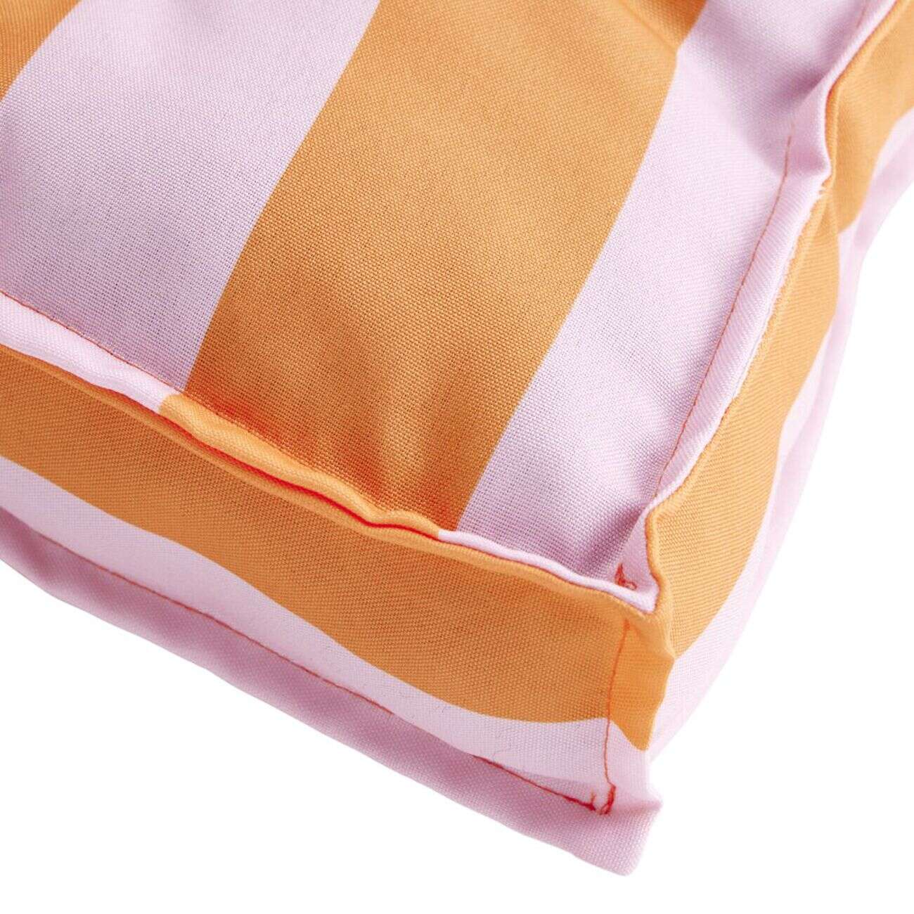 Coussin de sol assise carrée matelassée bayadère rayures rose et orange 50x50cm