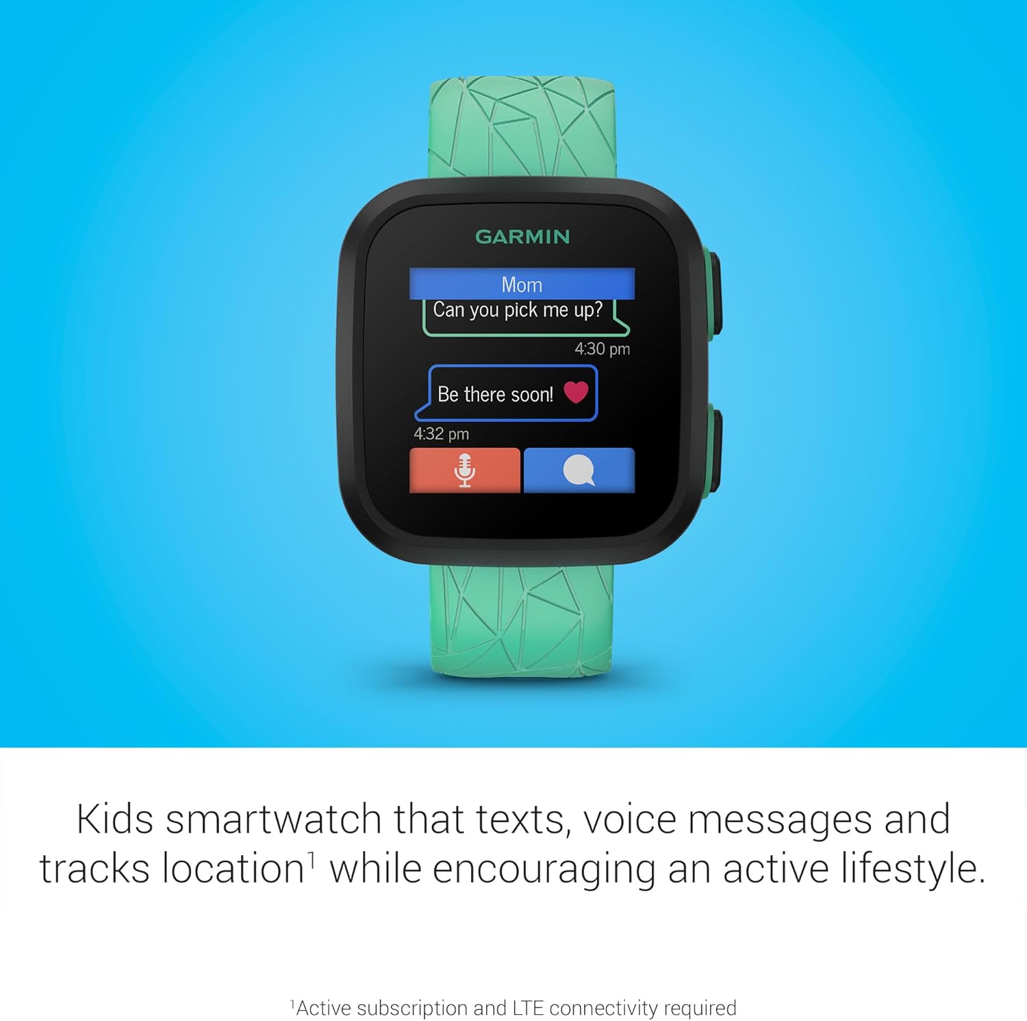 Garmin Bounce™  Kids Smartwatch  Two-Way Text and Voice Messaging  Location Tracking  Green Burst