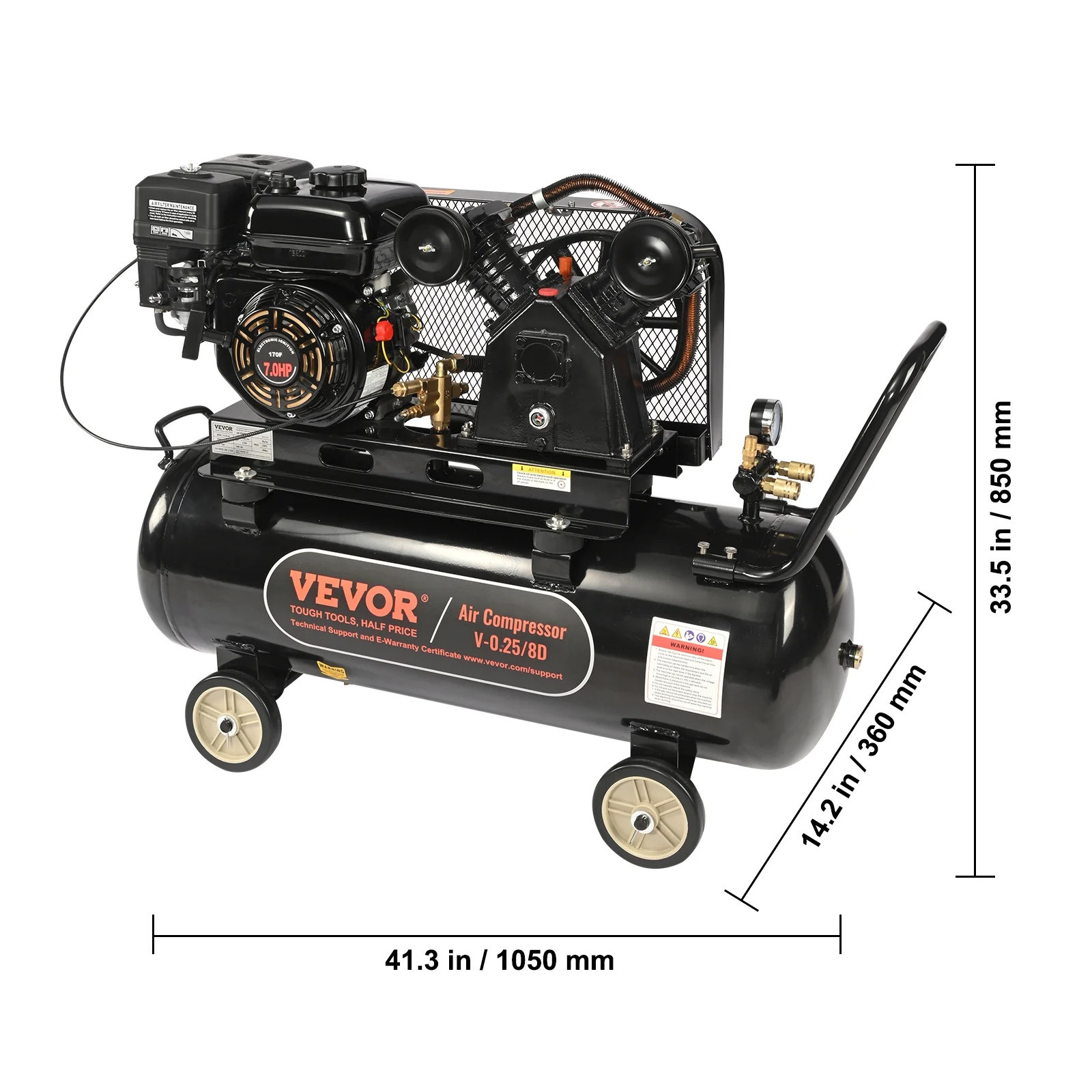 7HP Gas Powered Air Compressor, 21 Gallon Horizontal Air Compressor Tank, 9CFM@115PSI Gas Driven Piston Pump Air Compressed System with 115PSI Max Pressure for Construction Sites Workshop Image 8