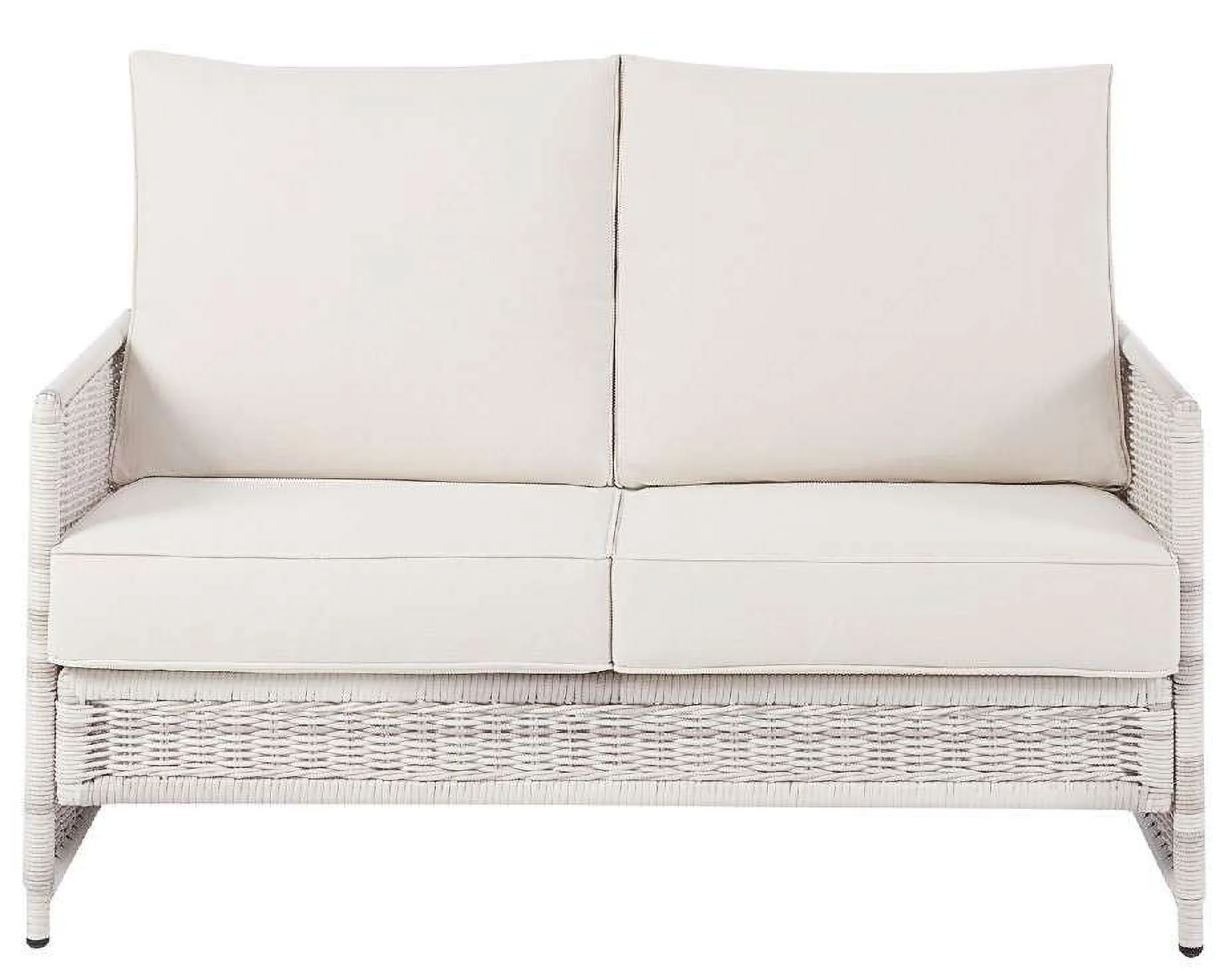 Paige 1 Piece Wicker Outdoor Loveseat with Cushions, White - Image 2