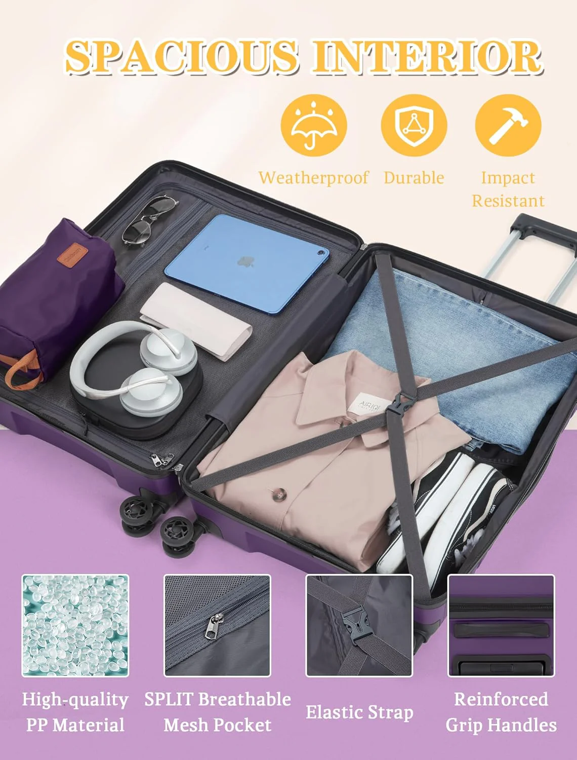 Ensemble de 5 valises à roulettes, valise rigide en ABS avec roulettes multidirectionnelles