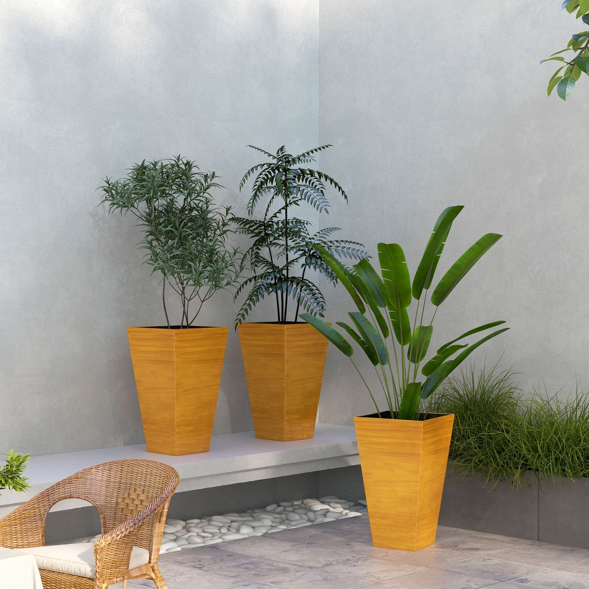 DUOSONG Outsunny 28 Tall Outdoor Planters, Set Of 3 Large Taper Planters With Drainage Holes And Plug, Faux Wood Plastic Flower Pots For Outdoor, Indoor, Garden, Patio, Tan Brown Polypropylene