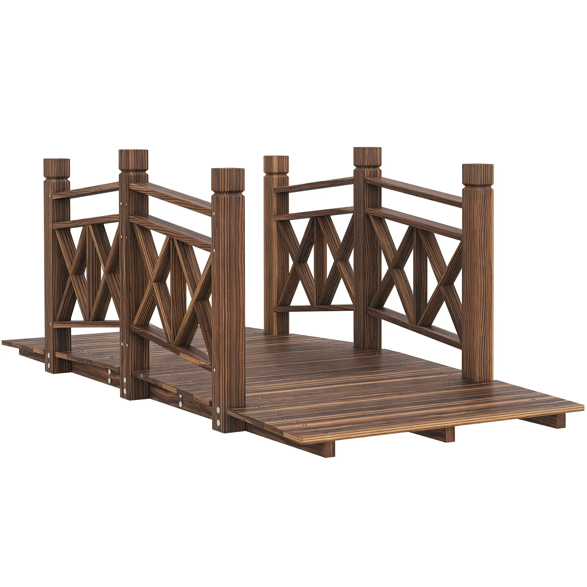 Outsunny 5 ft. Garden Bridge with Safety Rails, Wooden Outdoor Bridge for Backyard Ponds, Creeks, Streams, Carbonized