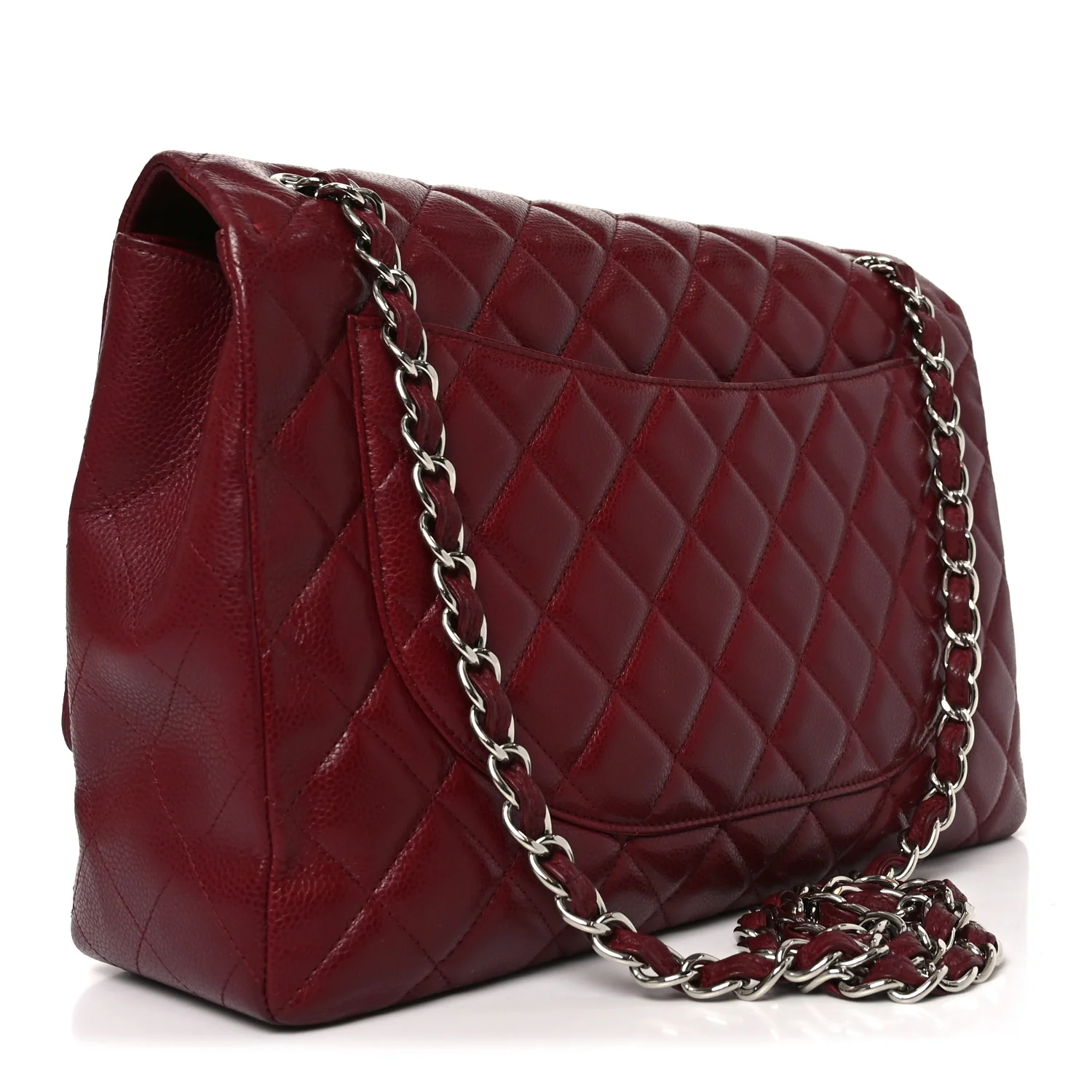 Caviar Quilted Maxi Single Flap Dark Red