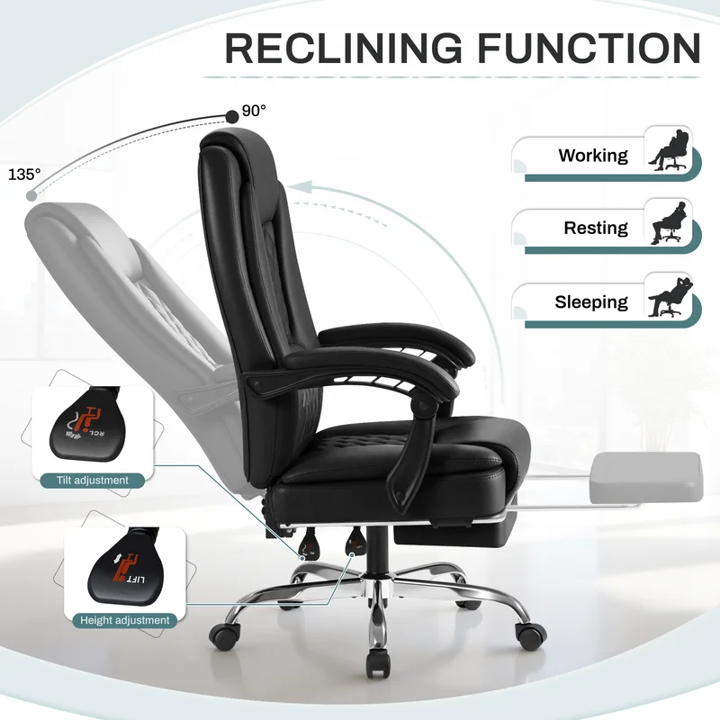 Home Office Chair Adjustable Executive Leather Chair With Arms Ergonomic High Back Cushion Lumbar Back Support Computer Desk Chair,Black(black) - Image 8