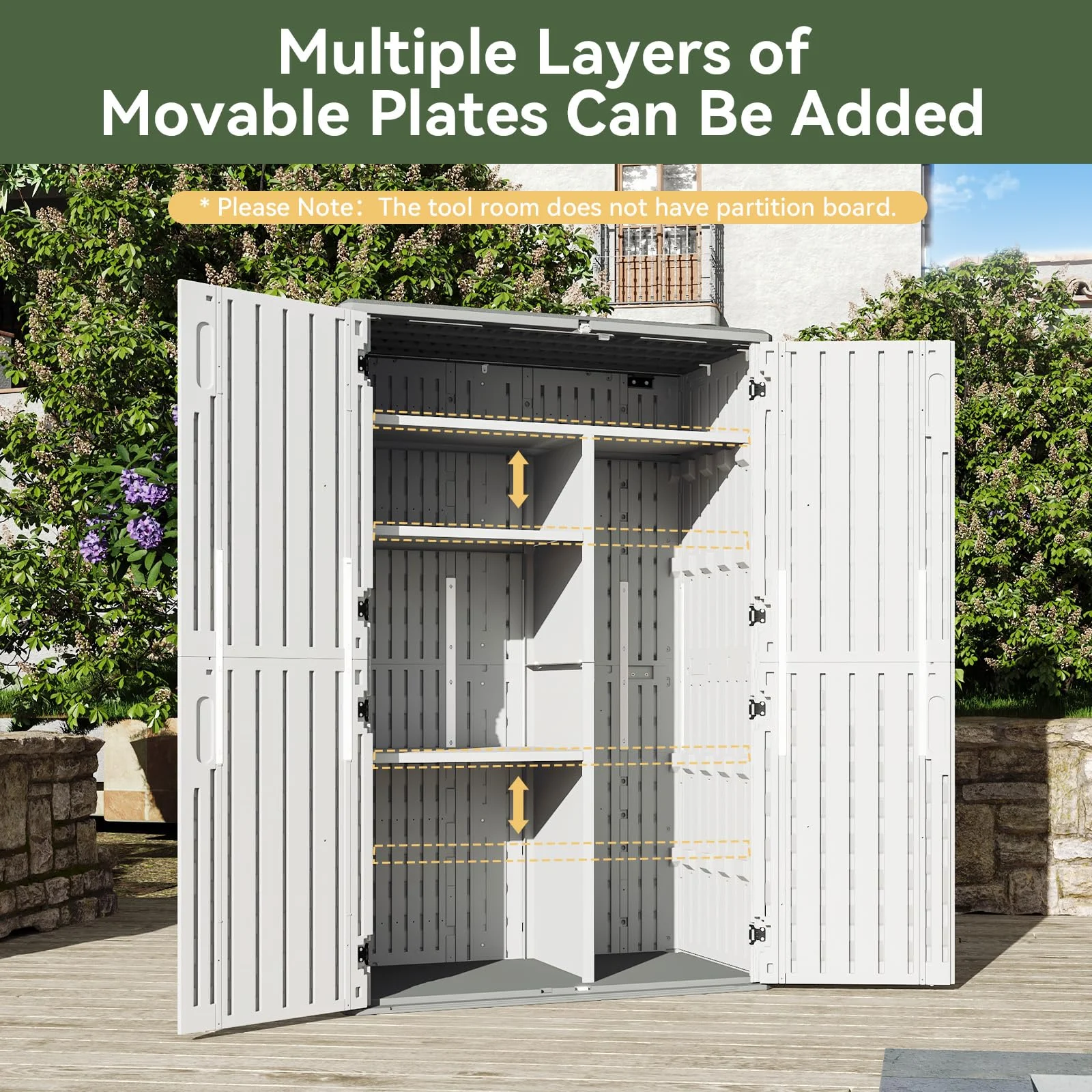 Outdoor Storage Shed, 64 Cu.Ft Vertical Storage Sheds Outdoor with Floor, Outdoor Waterproof Storage Cabinet for Garage Storage, Pool Storage, Bike Shed, Garden Shed, Outdoor Storage(White)(64 Cu.Ft) - Image 5