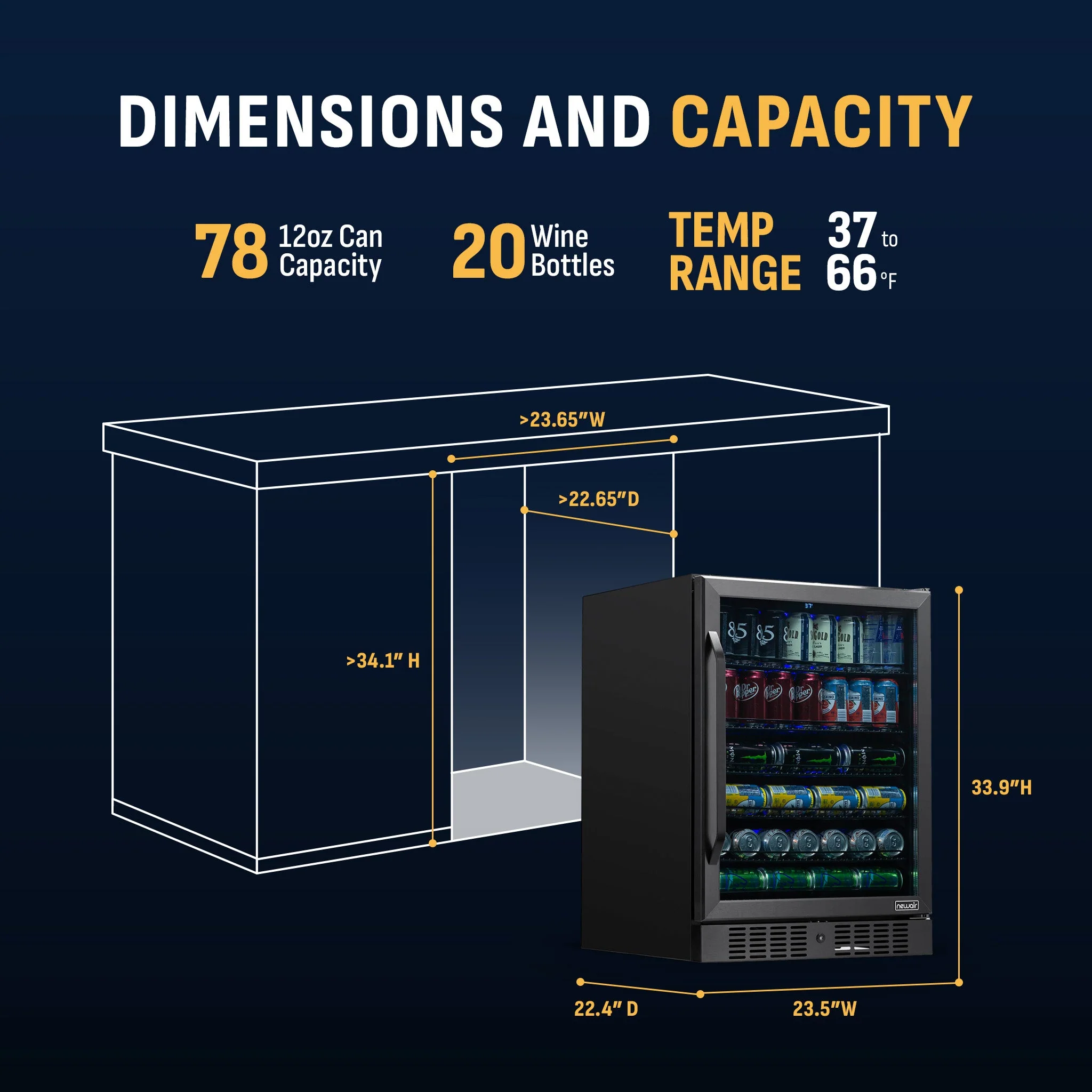 Newair 177-Can Built-In Black Beverage Fridge - 24