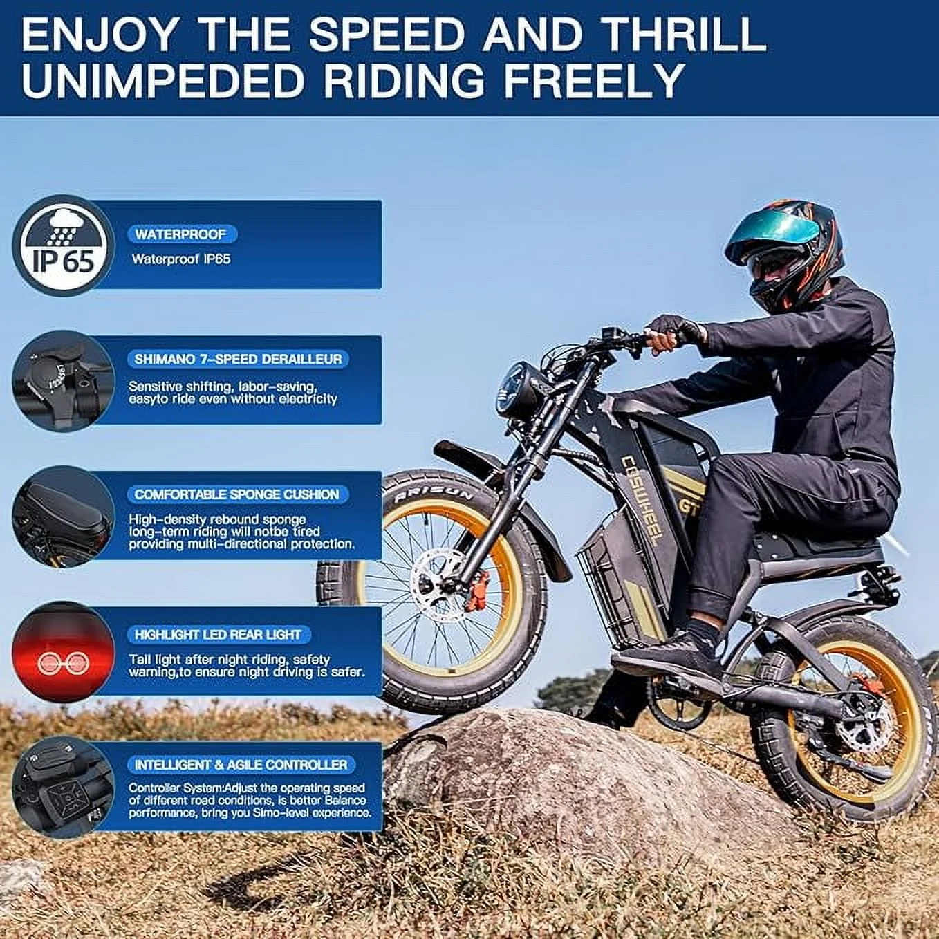 GT20 Electric Bike for Adults, Electric Dirt Bike with 1500W Motor 48V/25Ah Removable Battery, Up to 31MPH 93 Miles, Electric Motorcycle with 7-Speed, 20" x 4.0 Fat Tire Ebikes for Adults - Image 8