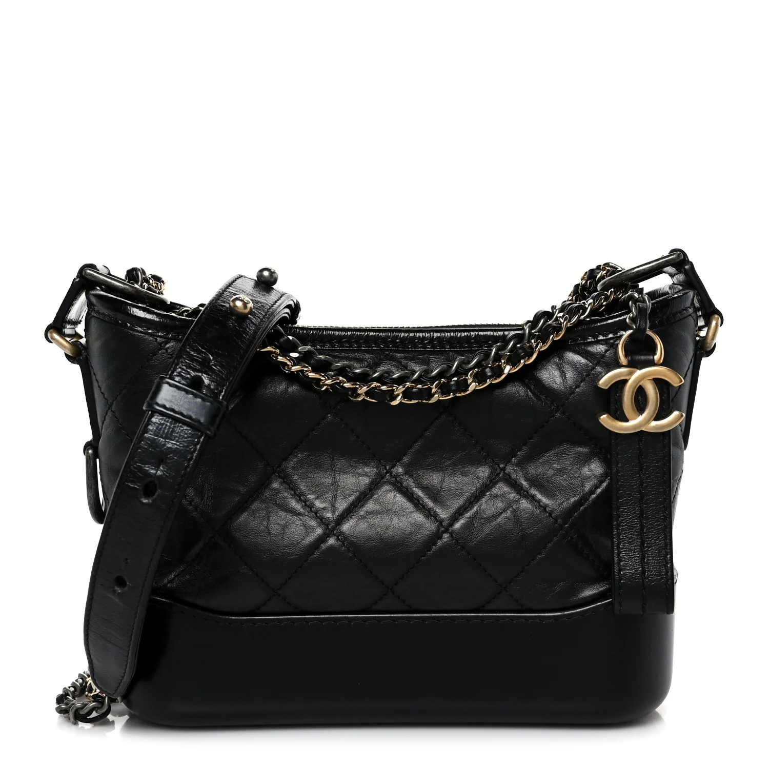 Aged Calfskin Quilted Small Gabrielle Hobo Black