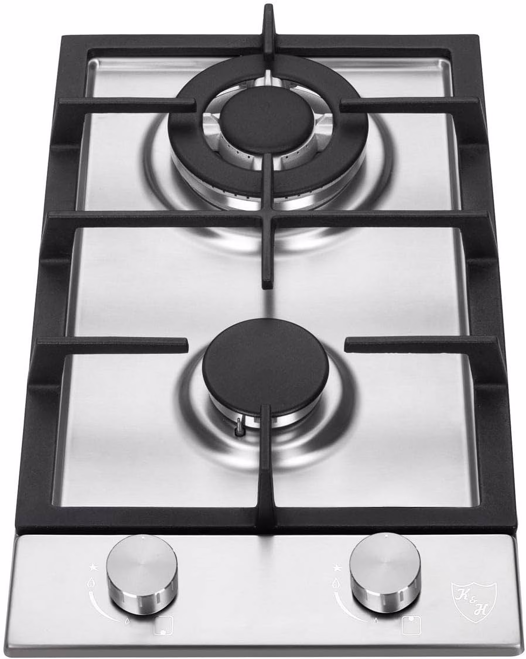 K&H SIGNATURE SERIES 2 Burner 12 in LPG/Propane Gas Stove Top Stainless Steel Surface Cast Iron Cooktop UL/ETL Certified 2 - SSW - LPG