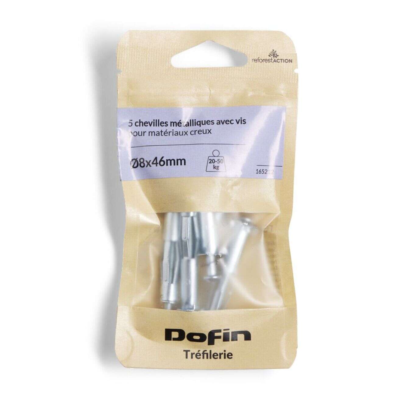 Lot de 5 chevilles métal avec vis Ø8x46mm charge 30kg