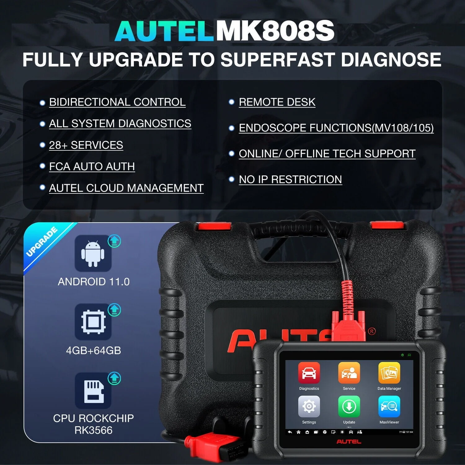 Autel Scanner Maxicom MK808S Car Diagnostic Scan Tool Bi - Directional All Systems Diagnosis 28+ Services Active Test