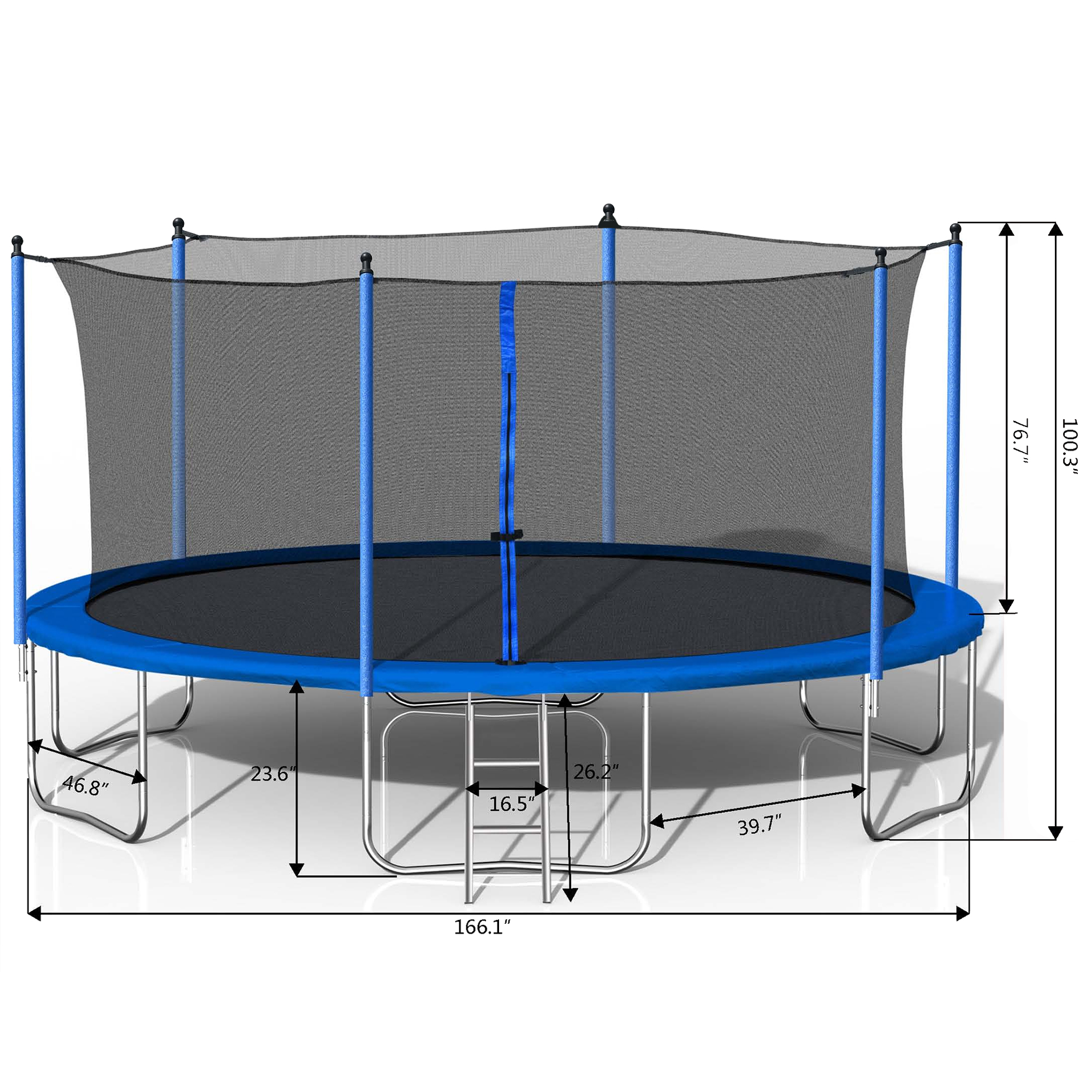 14FT Outdoor Trampoline with Safety Enclosure, Steel Tube Frame, Ladder Secure Net Heavy Duty, Blue(Round/14'/Blue) - Image 2