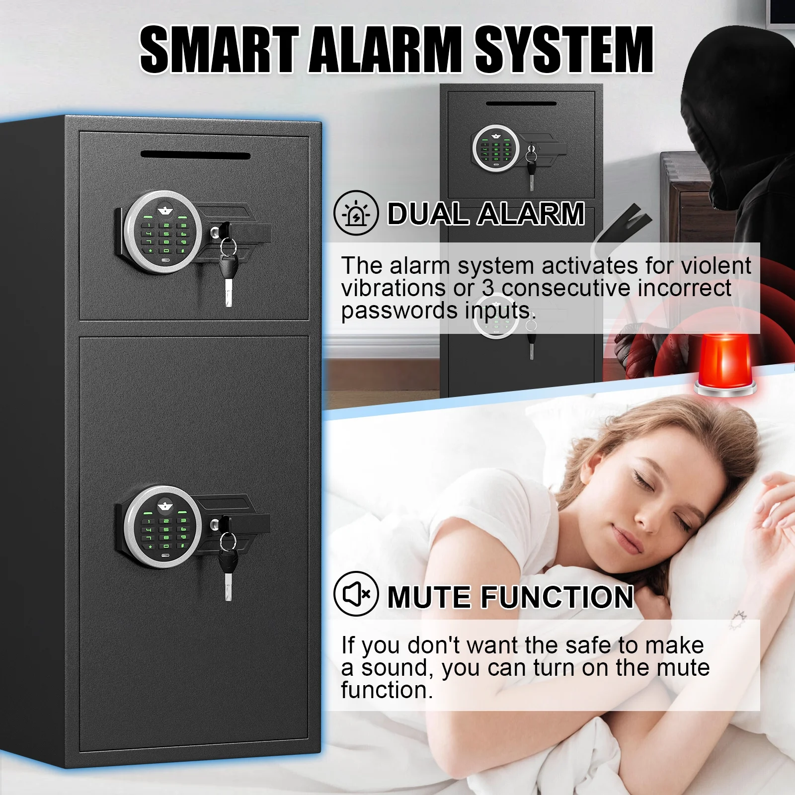 7.0 Cu ft Large Safe Box Fireproof Waterproof, Digital KeypadHome Safe with Deposit Slot Dual Alarm System, Money Safe With Mute Function and LED Light, Security Box for Money Valuables(Multi color) - Image 8