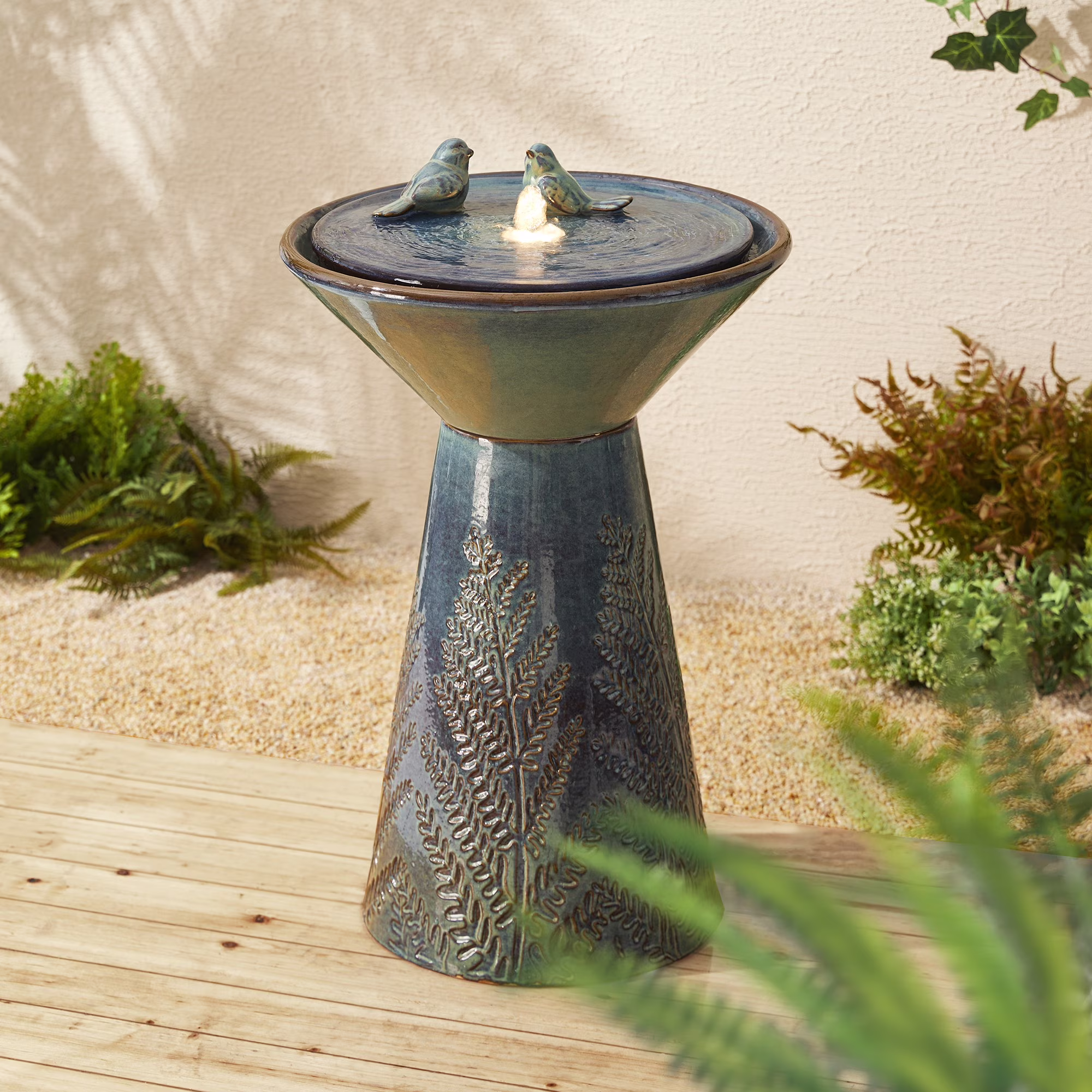 Glitzhome 27.5" Fountain with Pump and LED Light Embossed Pedestal Ceramic Bird Bath, Turquoise(27.5"/Turquoise) Glitzhome 27.5" Fountain with Pump and LED Light Embossed Pedestal Ceramic Bird Bath, Turquoise(27.5"/Turquoise)