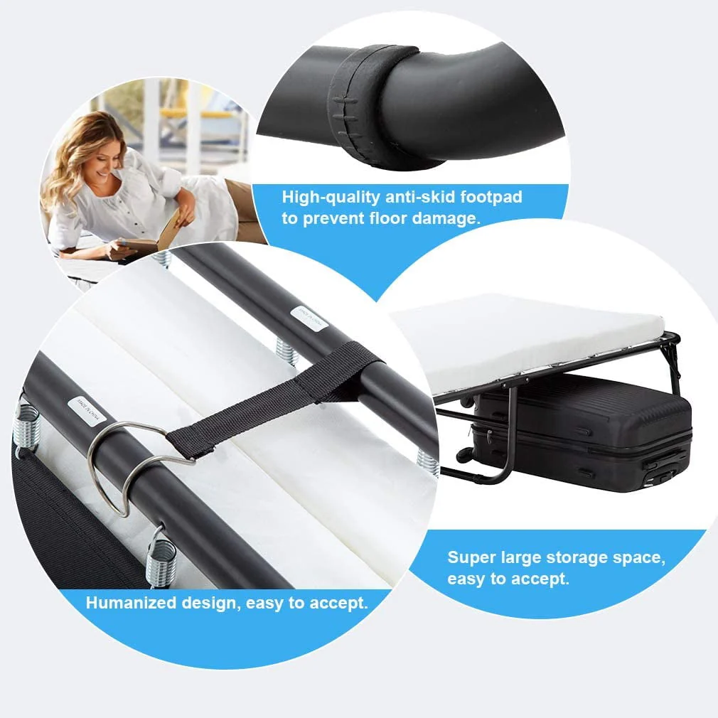 Guest Folding Bed Camping Cot Portable Beds Folding Bed Frame with 3 9 Inch Comfort Foam Mattress Strong Sturdy Frame Heavy Duty L77W31H12 Inches for Spare Bedroom Office,White Image 2