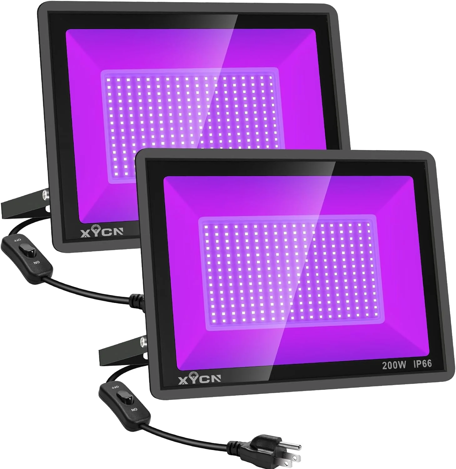 2 Pack 600W LED Black Lights, 395nm to 410nm Outdoor Flood Blacklight Light with Plug, IP66 Waterproof forGlow in The Dark, Dance Party, Stage Lighting, Body Paint, Fluorescent Poster, Neon Glow