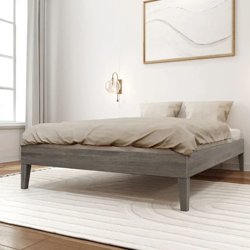 Full-Size Platform Bed with Plank and Beam Design