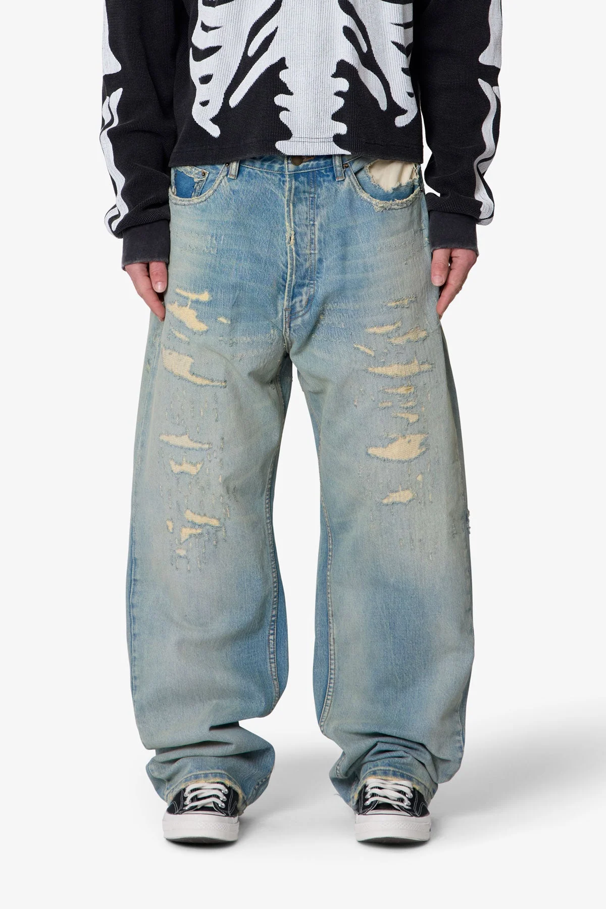 Distressed Ultra Baggy Denim - Blue