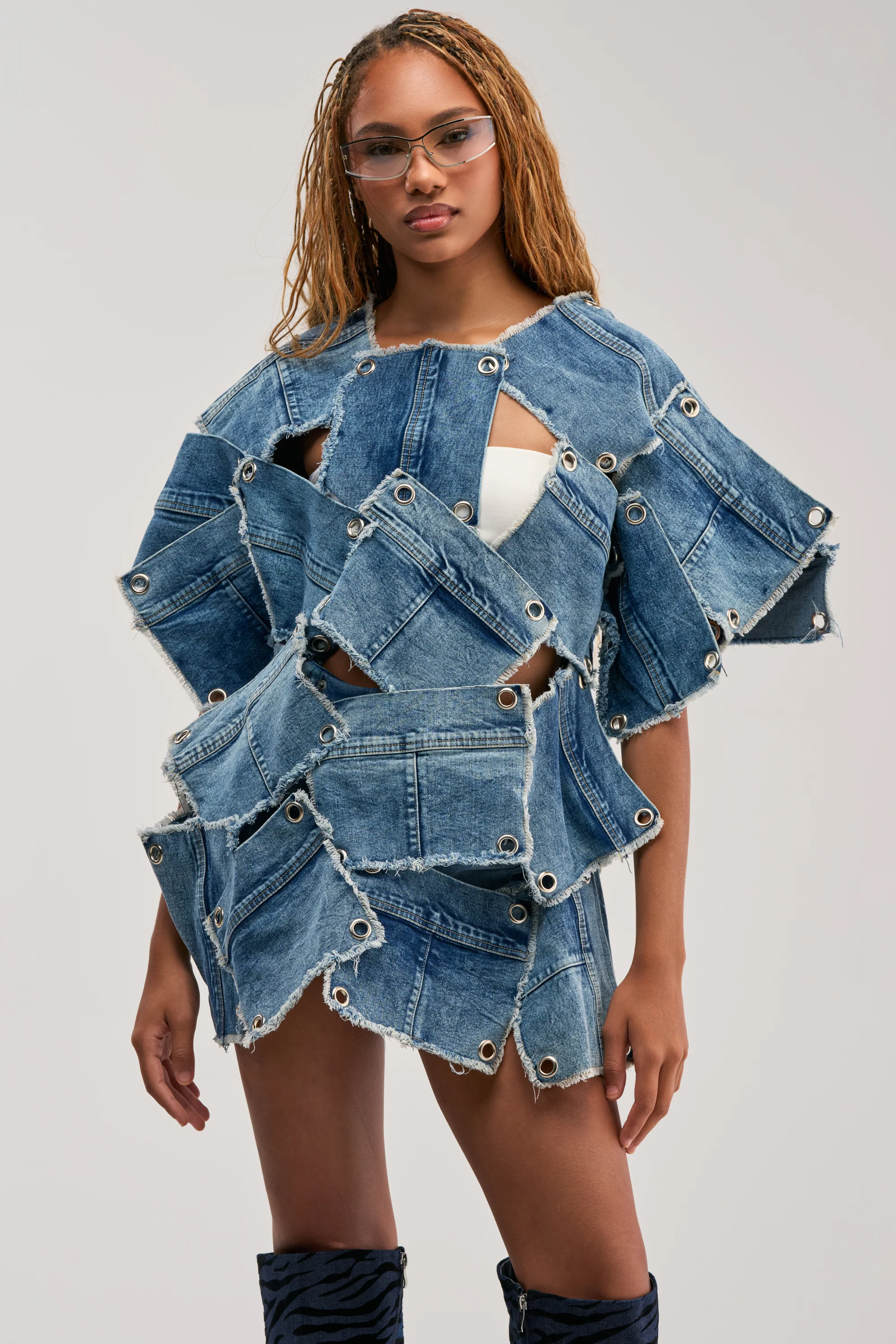ALL PATCHED UP DENIM TOP - Akira Store