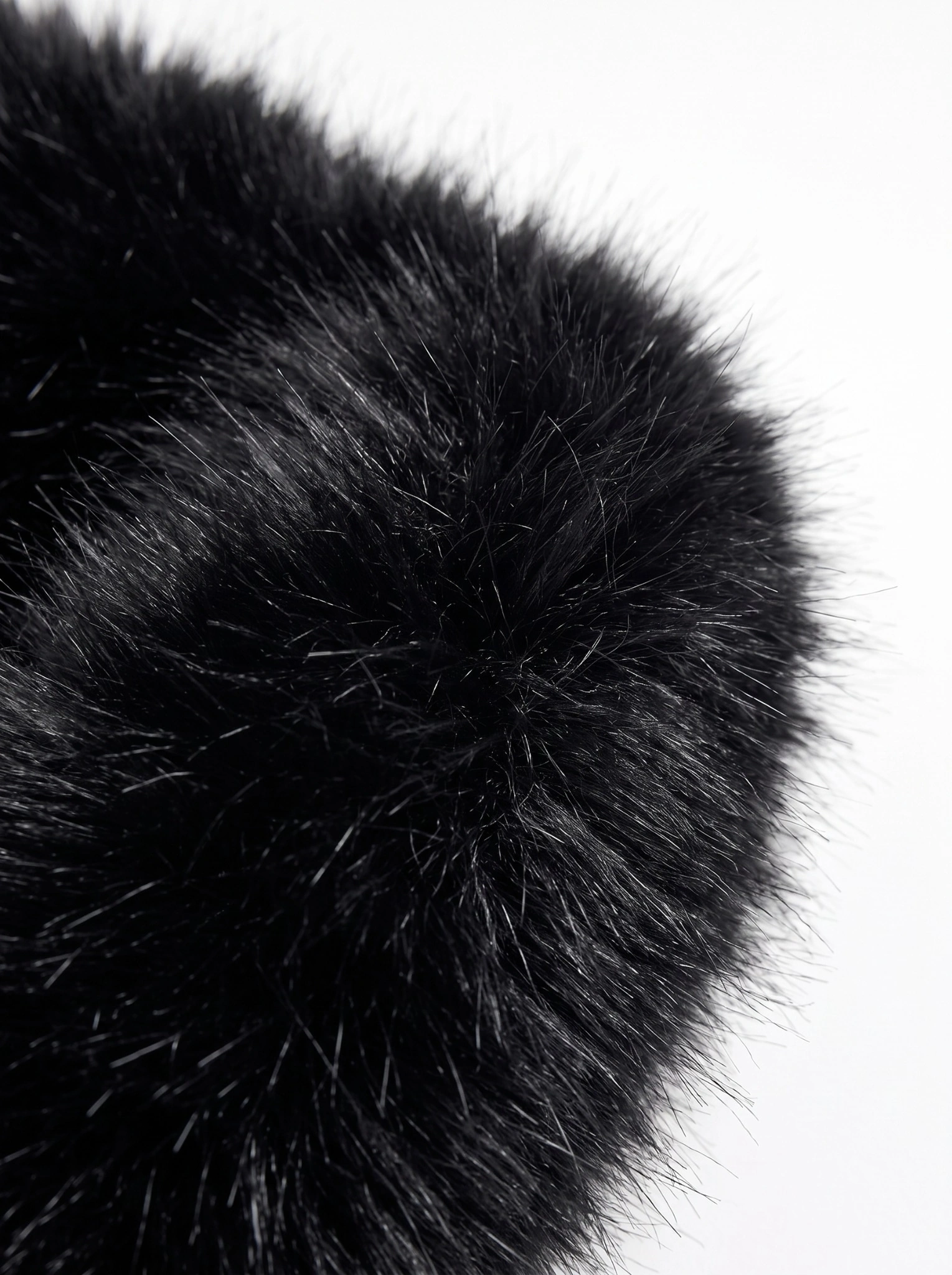 Close-up of soft black faux fur jacket texture