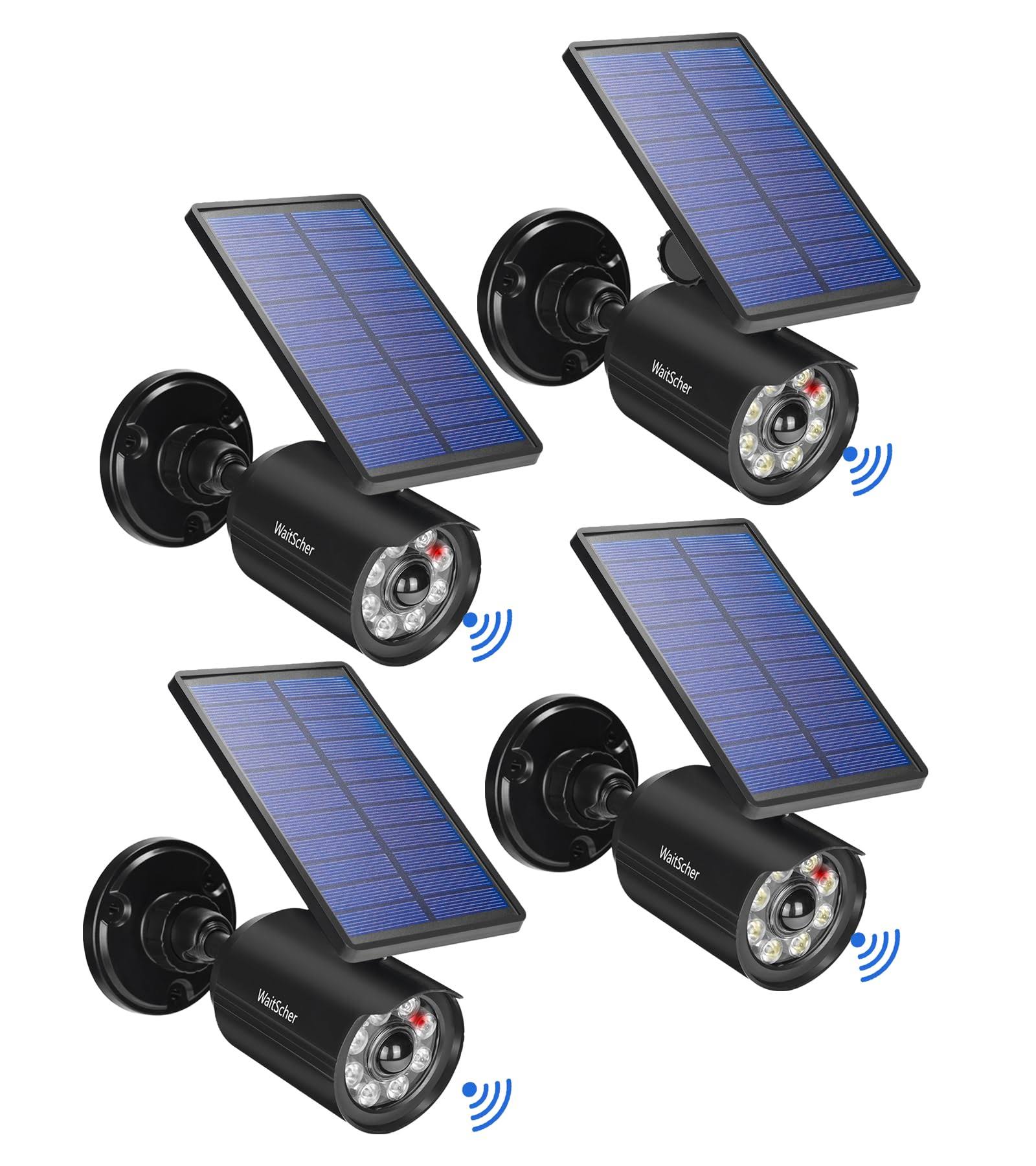 WaitScher Solar Motion Sensor Light Outdoor IP67 Waterproof with Fake Camera Solar Spotlight 360�� Rotatable 3600mAh or Outside Garden Driveway Path