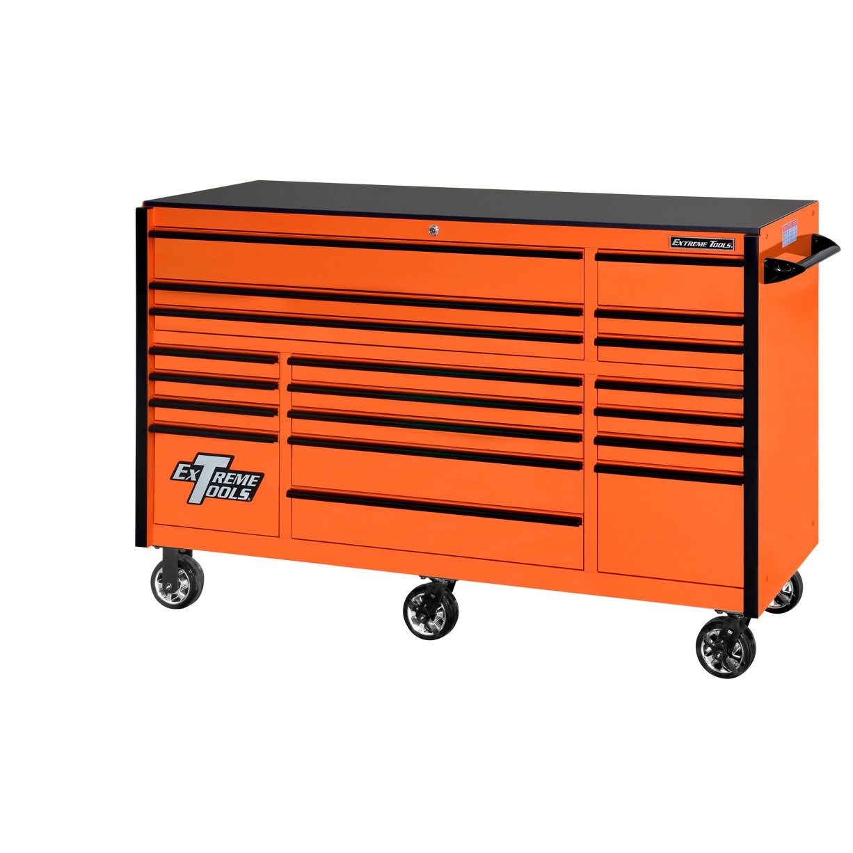 Servante d'atelier à roulettes Extreme Tools 72″ x 30″, 19 tiroirs avec glissières de 113 kg (250 lb), série RX 250