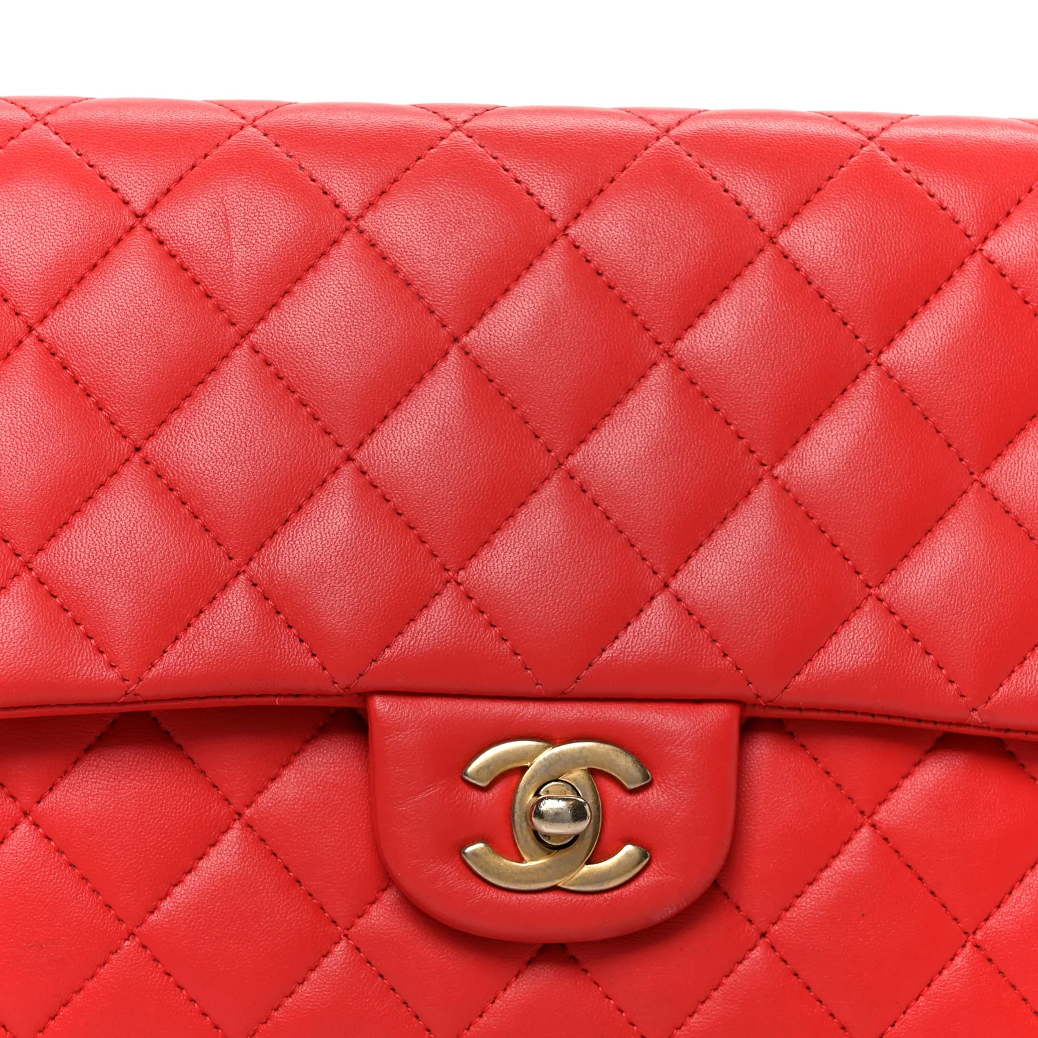 Lambskin Quilted Flap Clutch Red