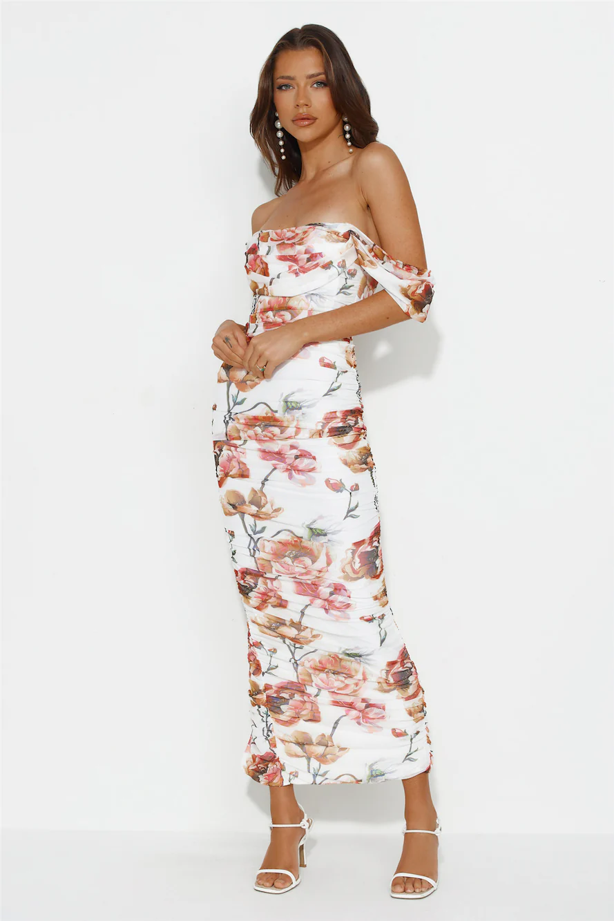 Spring Garden Mesh Maxi Dress White
